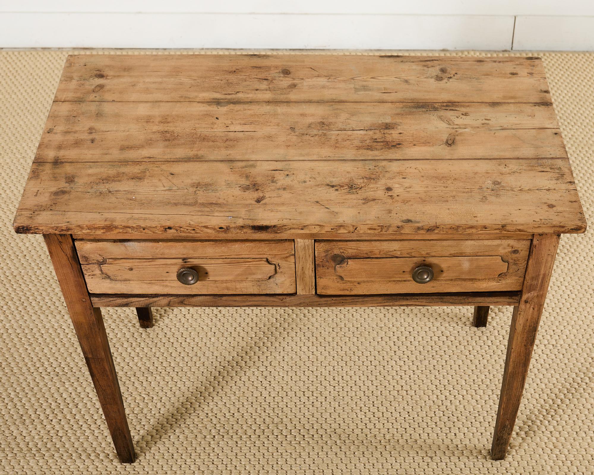 Brass Country French Provincial Bleached Pine Writing Table Desk
