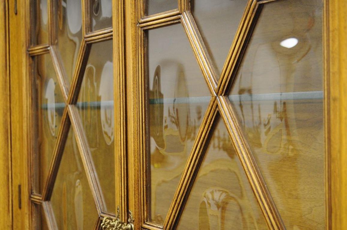 American Country French Provincial Breakfront China Cabinet Walnut Fruitwood Bubble Glass