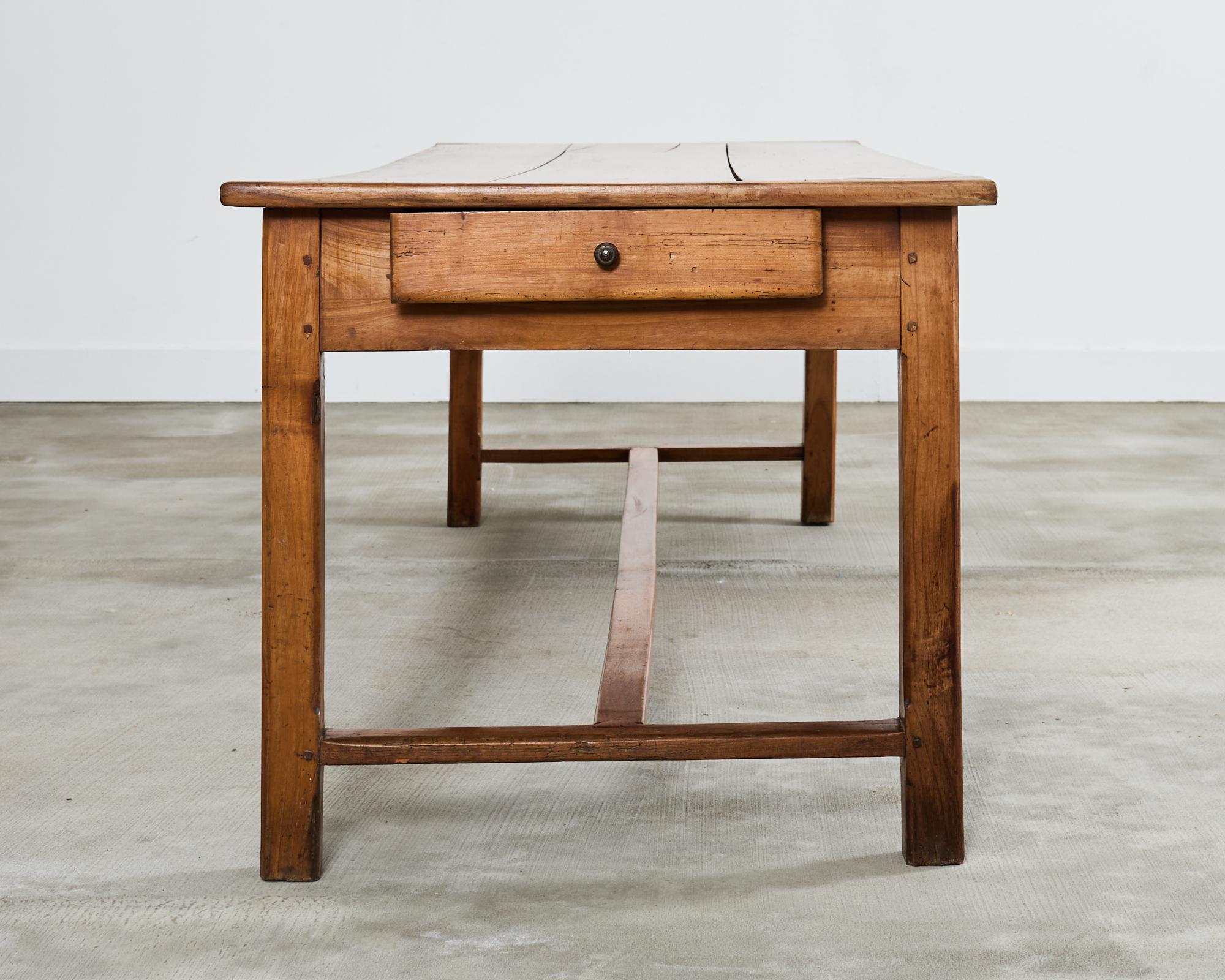 Country French Provincial Fruitwood Farmhouse Trestle Dining Table For Sale 5