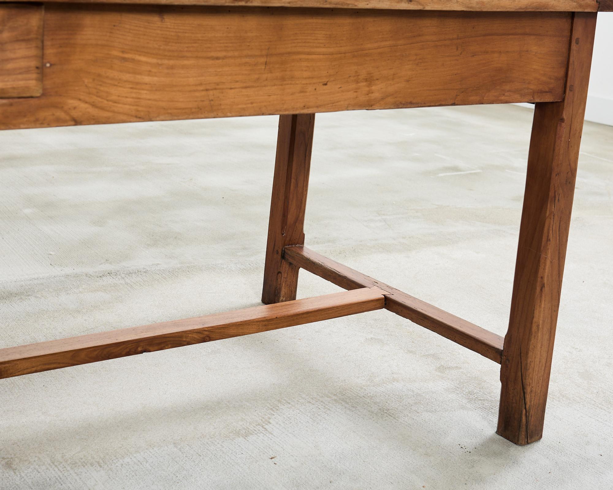 Country French Provincial Fruitwood Farmhouse Trestle Dining Table For Sale 11