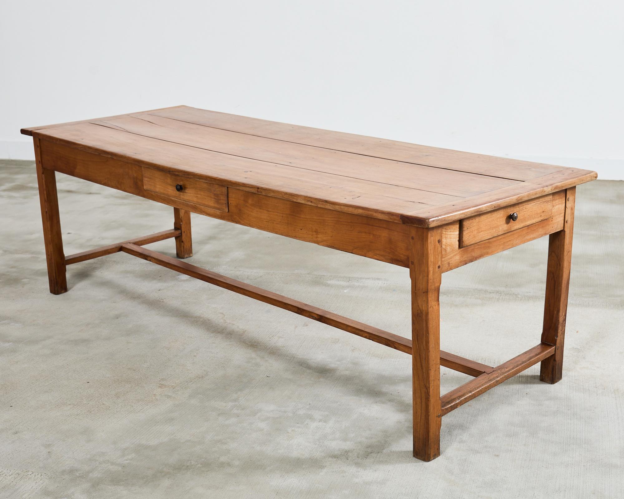 Country French Provincial Fruitwood Farmhouse Trestle Dining Table For Sale 12