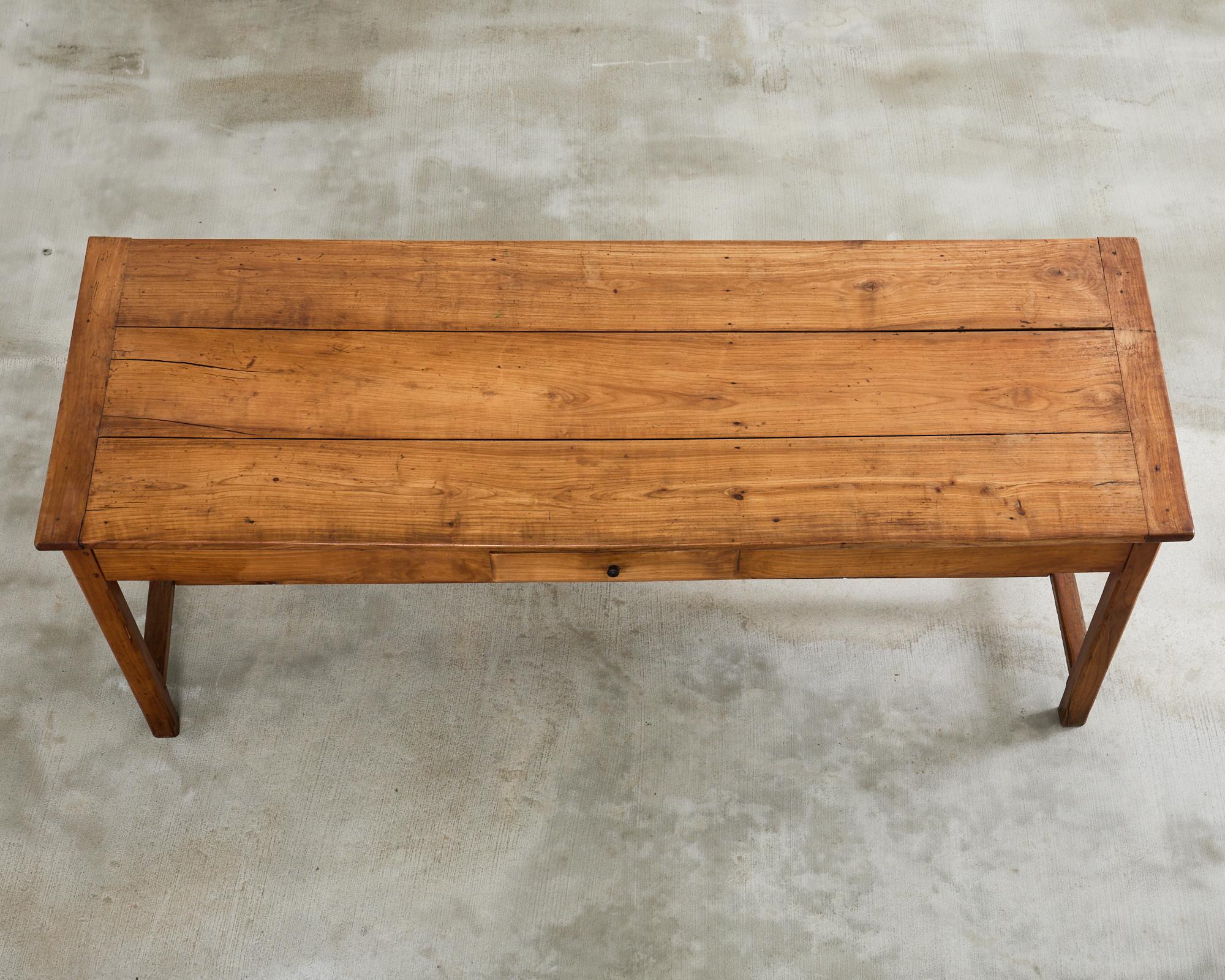 Country French Provincial Fruitwood Farmhouse Trestle Dining Table In Good Condition For Sale In Rio Vista, CA