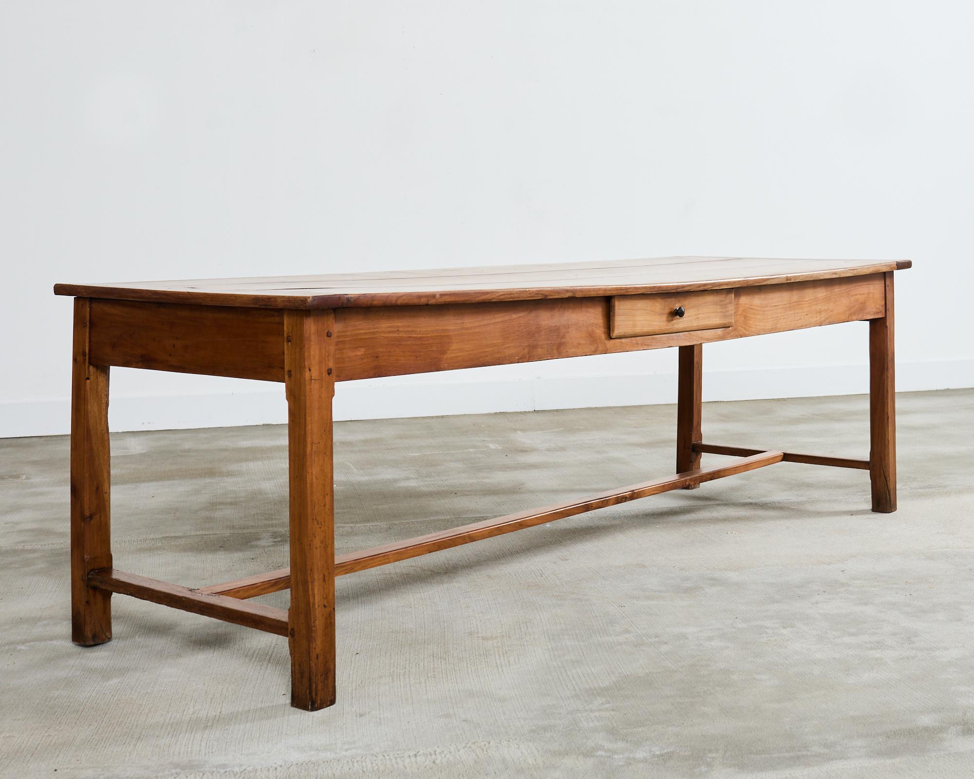 20th Century Country French Provincial Fruitwood Farmhouse Trestle Dining Table For Sale