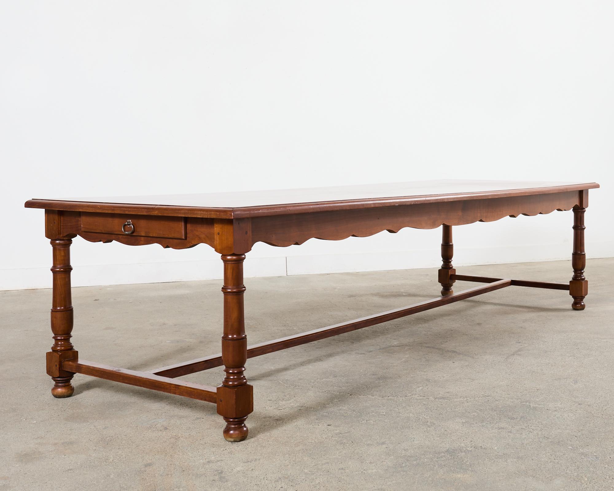 Country French Provincial Fruitwood Farmhouse Trestle Dining Table For Sale 5