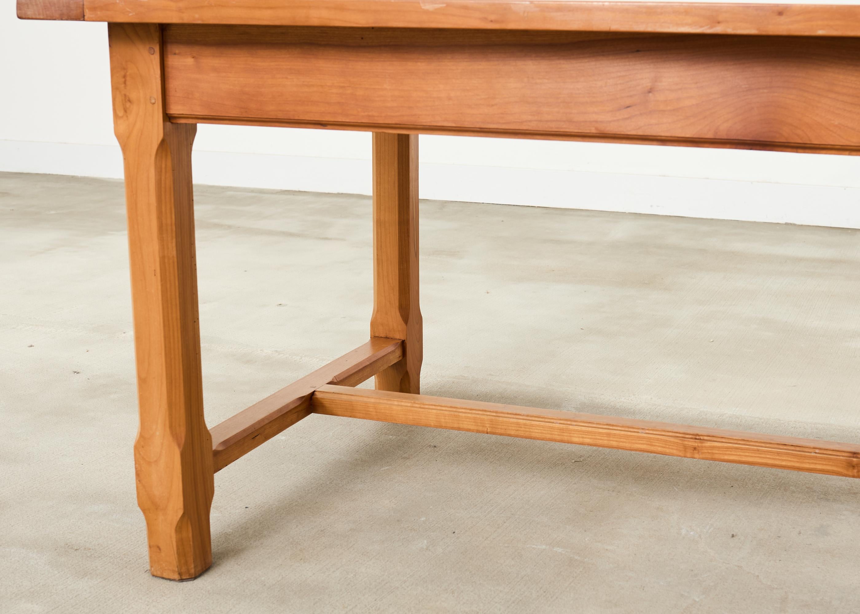 Country French Provincial Fruitwood Farmhouse Trestle Dining Table For Sale 8