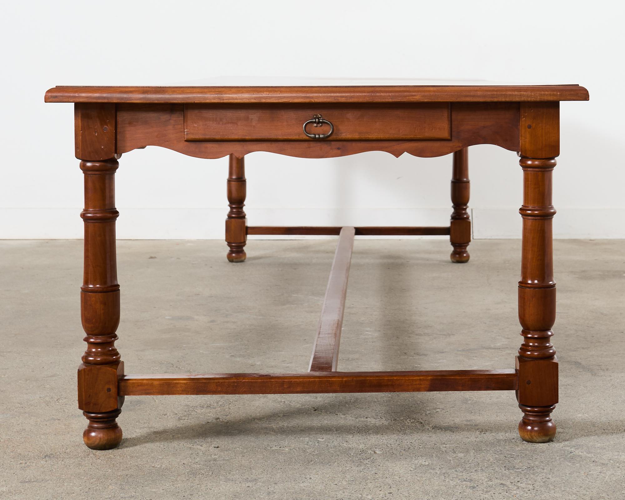 Country French Provincial Fruitwood Farmhouse Trestle Dining Table For Sale 9