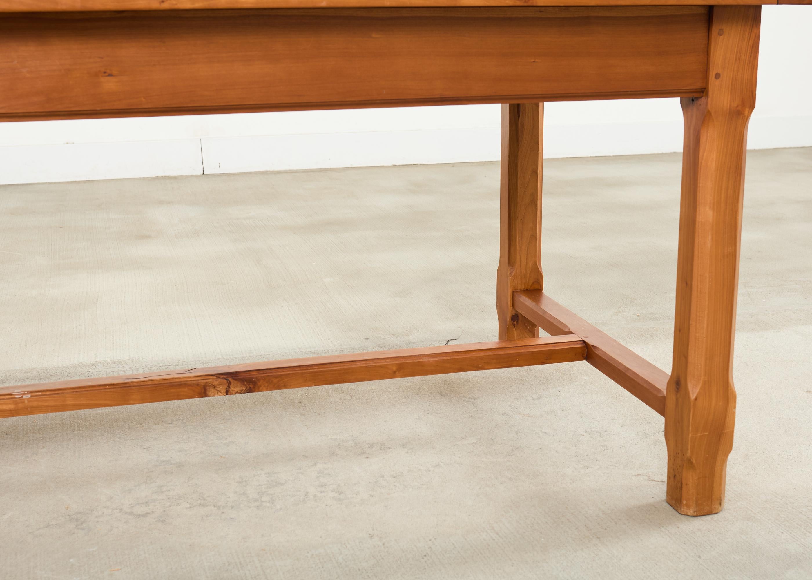 Country French Provincial Fruitwood Farmhouse Trestle Dining Table For Sale 9