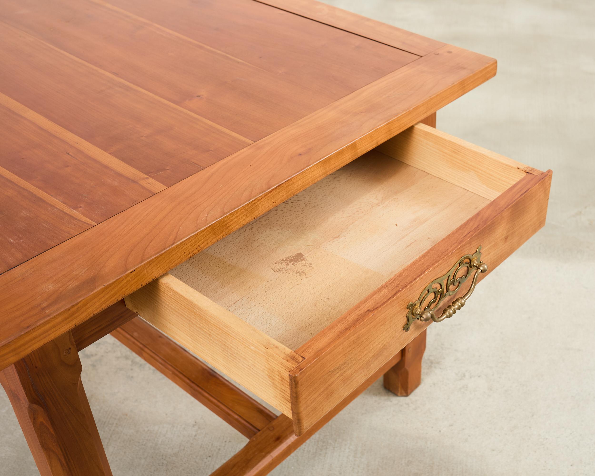 Country French Provincial Fruitwood Farmhouse Trestle Dining Table For Sale 10