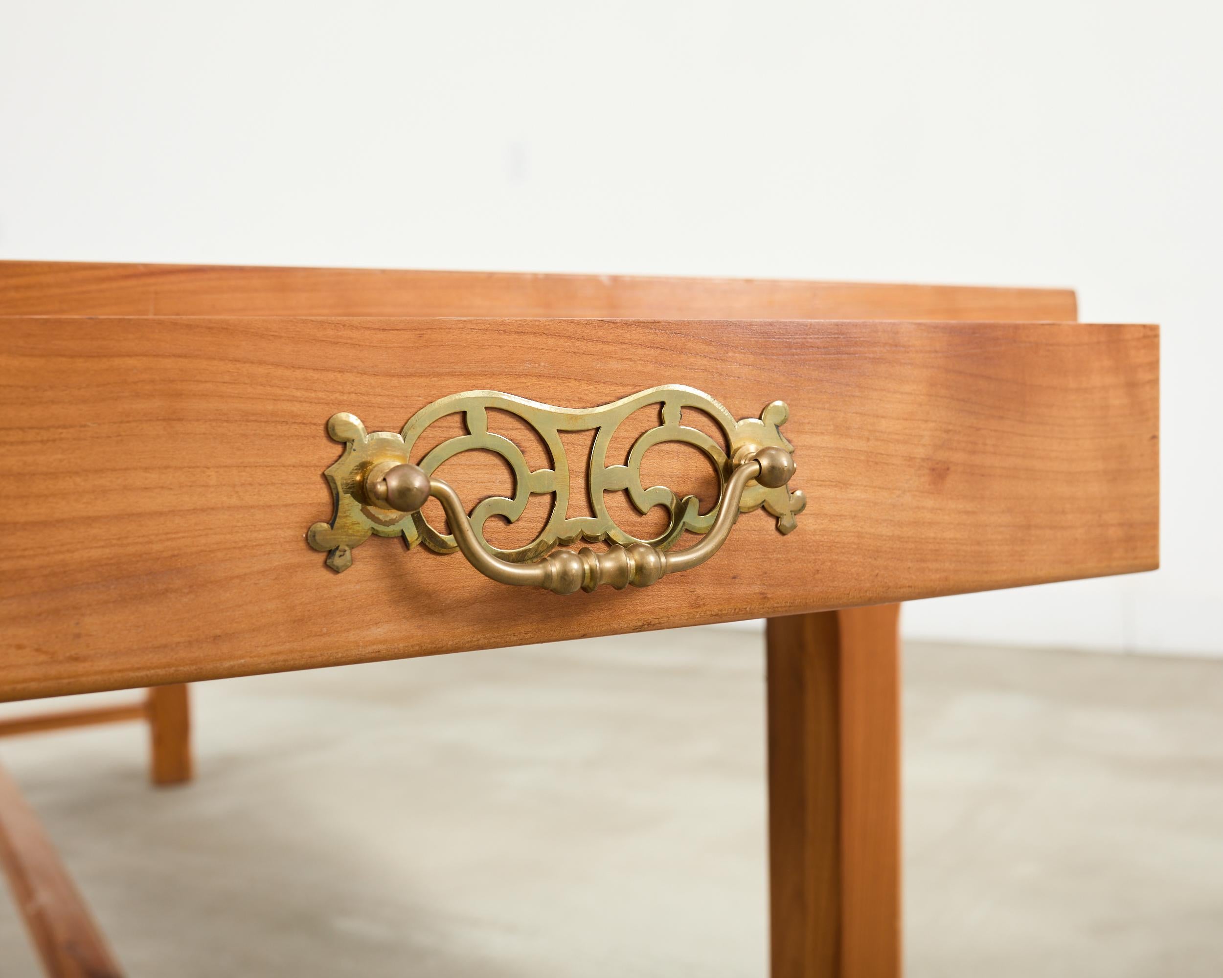 Country French Provincial Fruitwood Farmhouse Trestle Dining Table For Sale 12