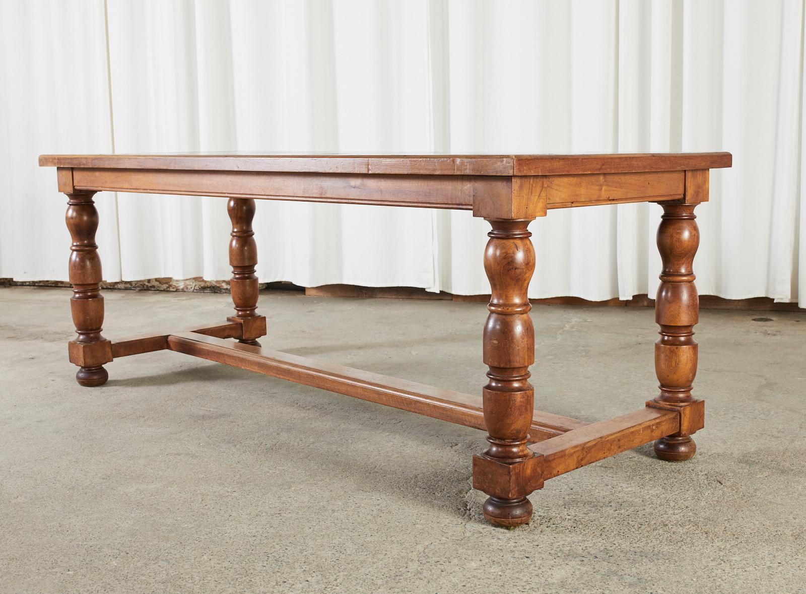 Hand-Crafted Country French Provincial Fruitwood Farmhouse Trestle Dining Table For Sale