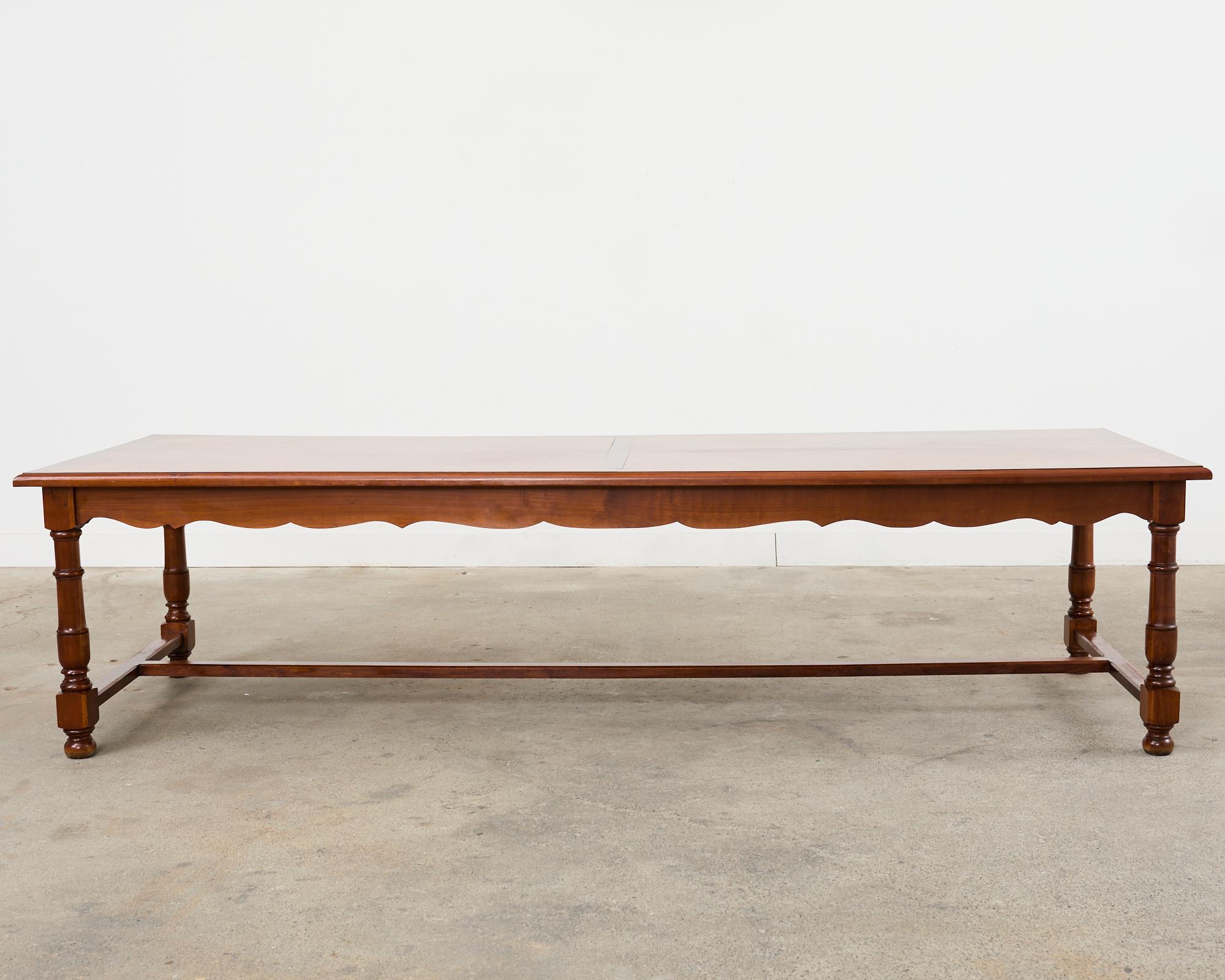 Hand-Crafted Country French Provincial Fruitwood Farmhouse Trestle Dining Table For Sale