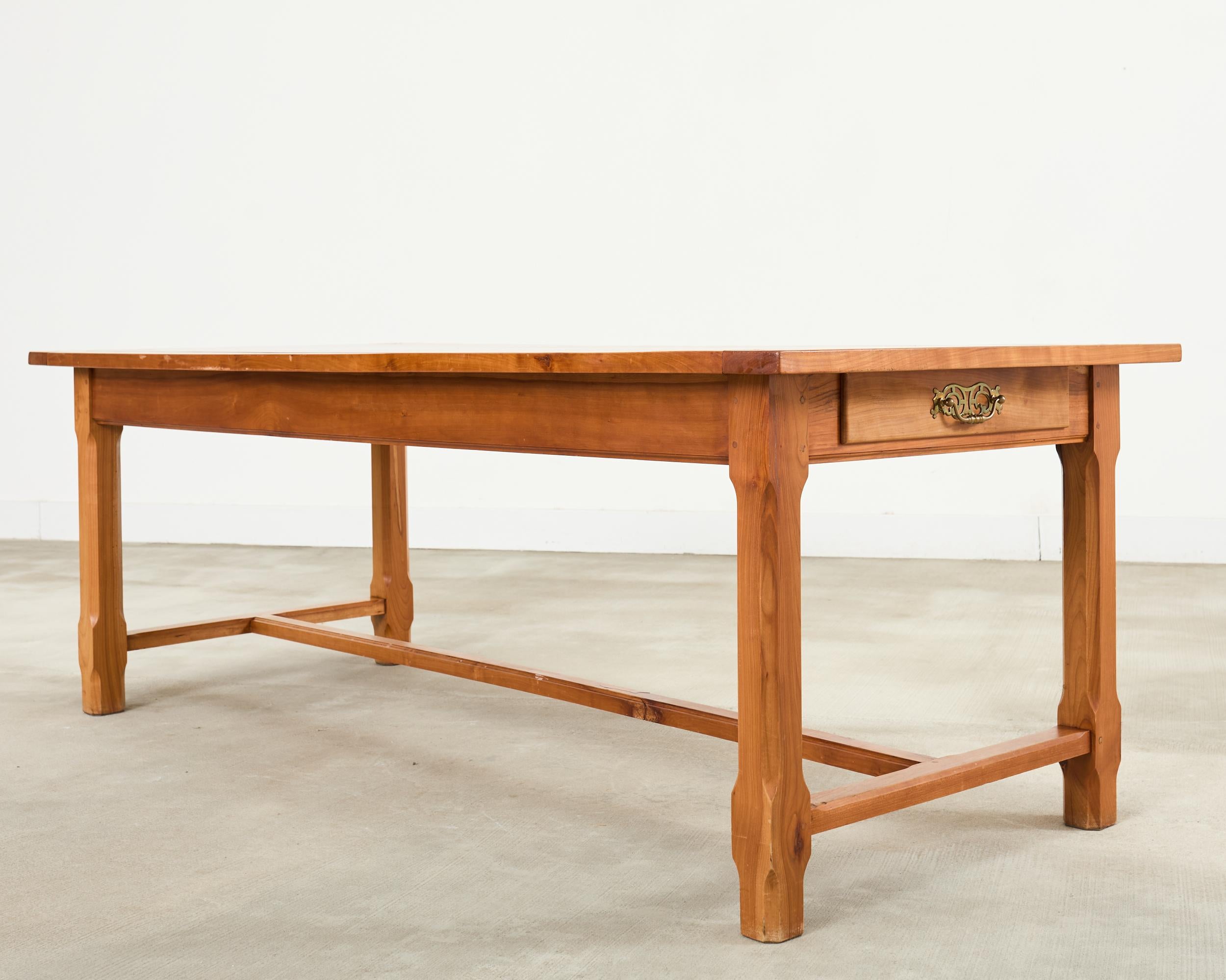 Hand-Crafted Country French Provincial Fruitwood Farmhouse Trestle Dining Table For Sale