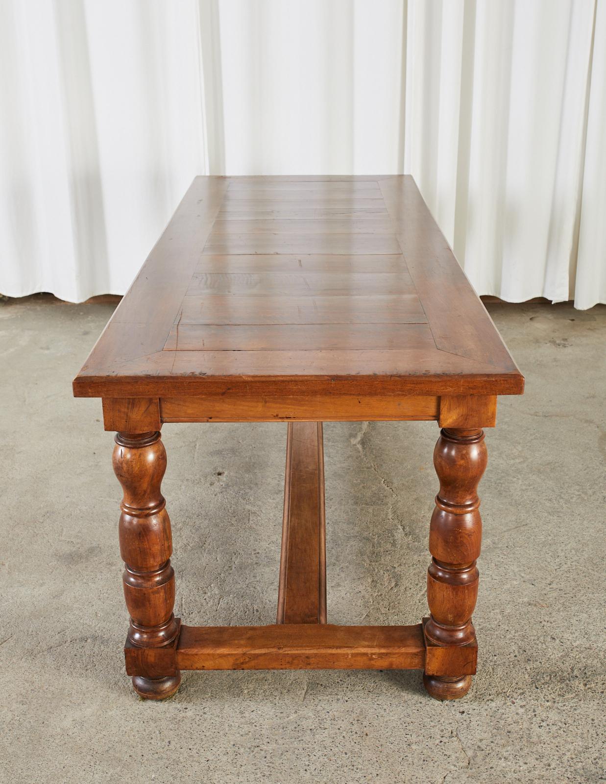Country French Provincial Fruitwood Farmhouse Trestle Dining Table In Good Condition For Sale In Rio Vista, CA
