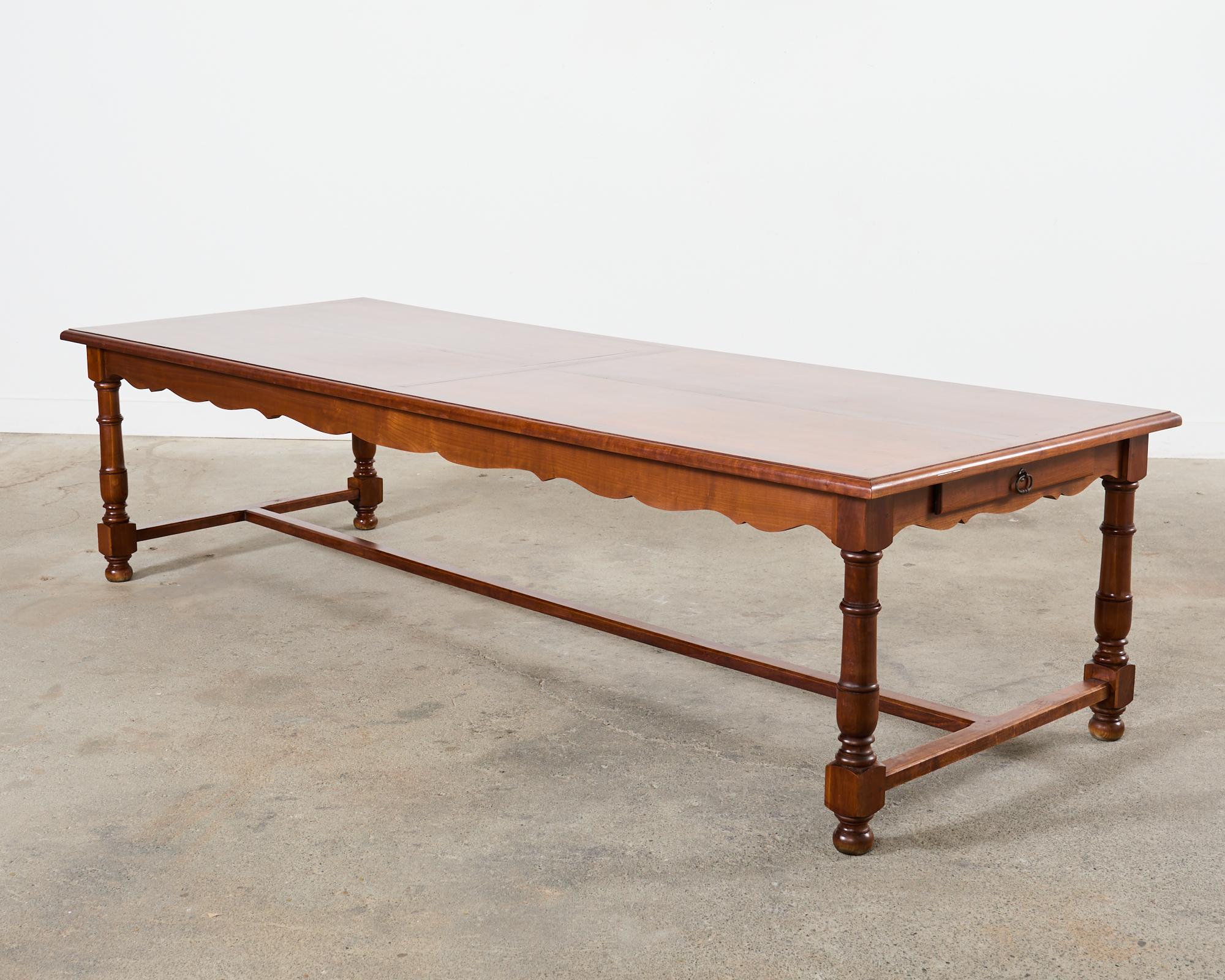 Country French Provincial Fruitwood Farmhouse Trestle Dining Table In Good Condition For Sale In Rio Vista, CA