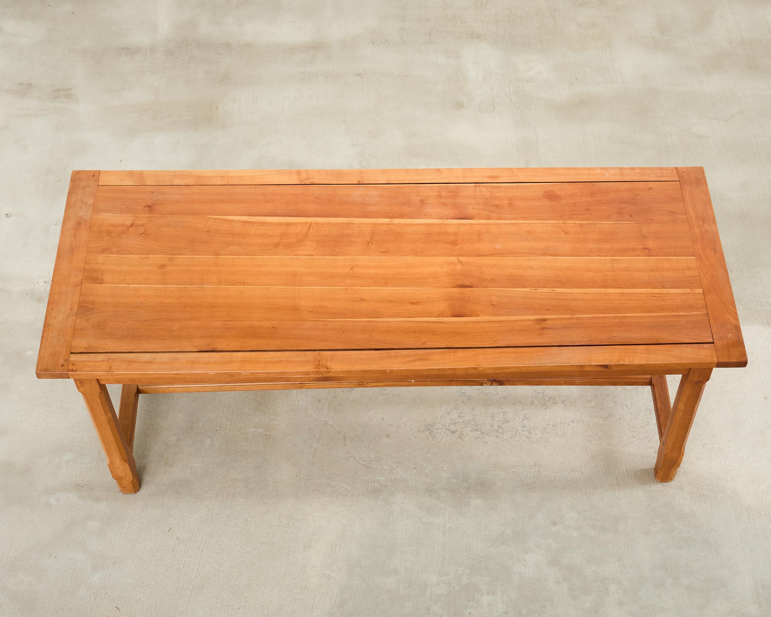 Country French Provincial Fruitwood Farmhouse Trestle Dining Table In Good Condition For Sale In Rio Vista, CA