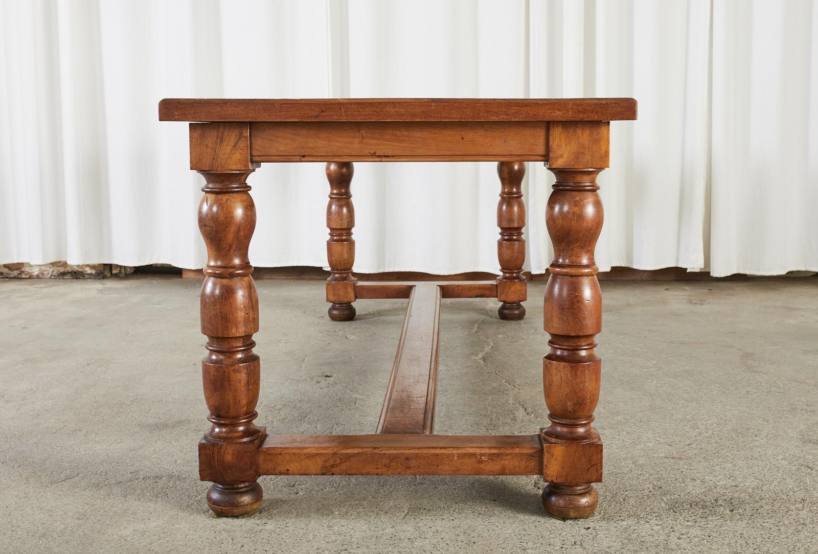 20th Century Country French Provincial Fruitwood Farmhouse Trestle Dining Table For Sale