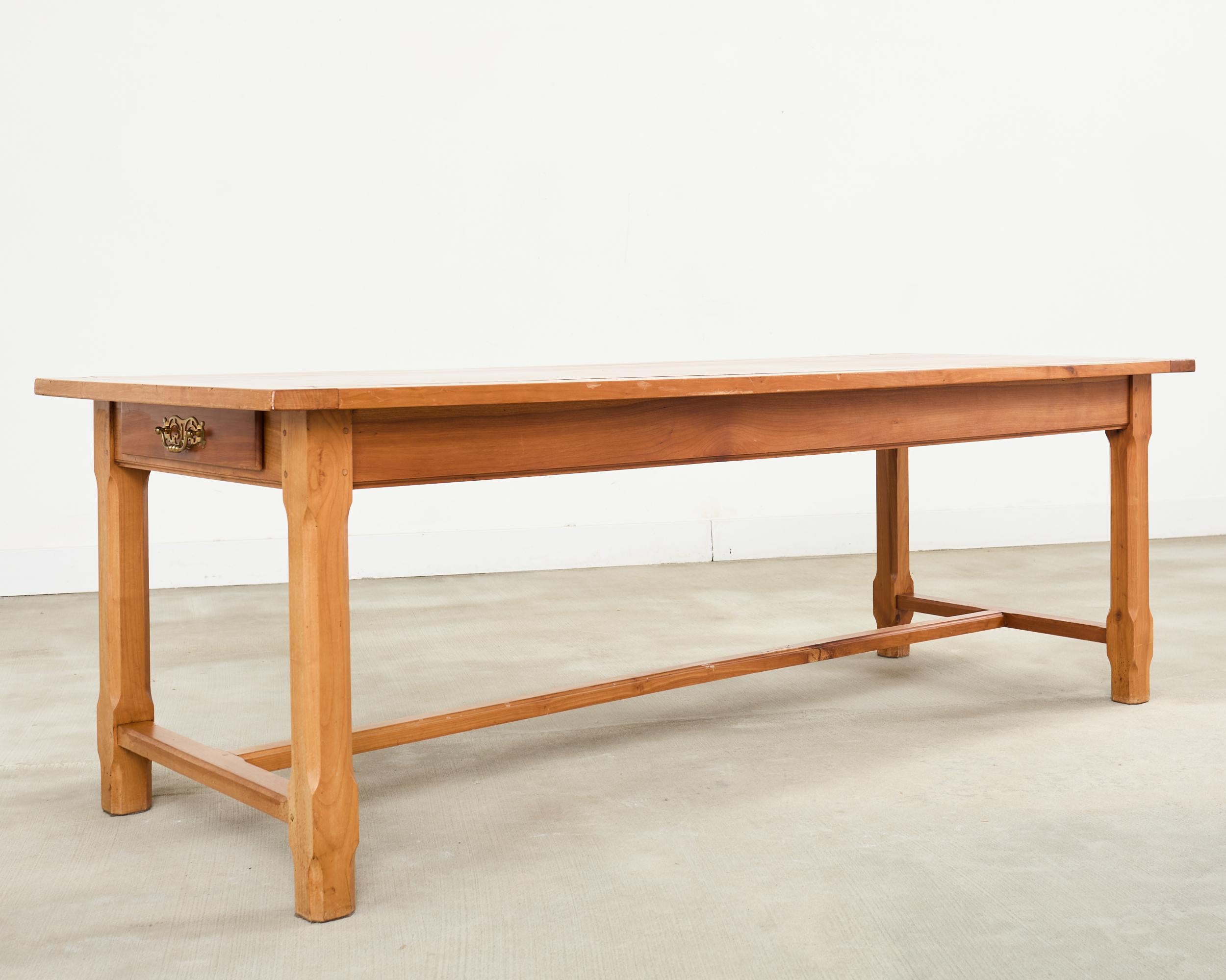 20th Century Country French Provincial Fruitwood Farmhouse Trestle Dining Table For Sale
