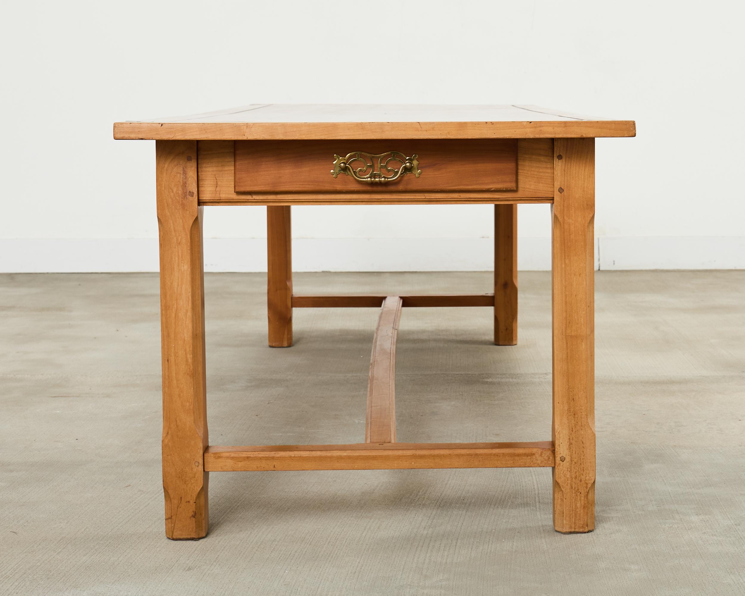 Brass Country French Provincial Fruitwood Farmhouse Trestle Dining Table For Sale