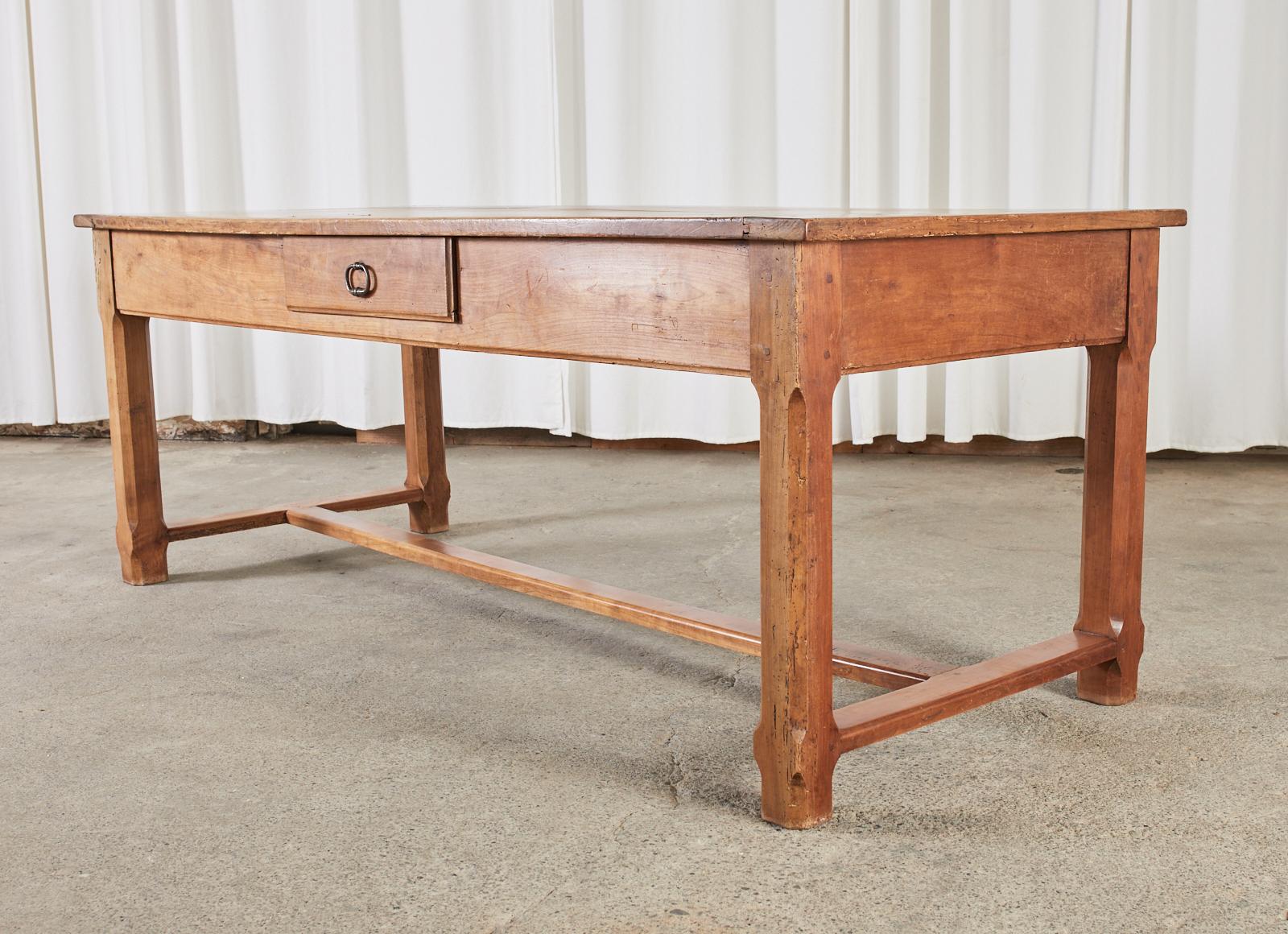 Hand-Crafted Country French Provincial Fruitwood Farmhouse Trestle Table For Sale