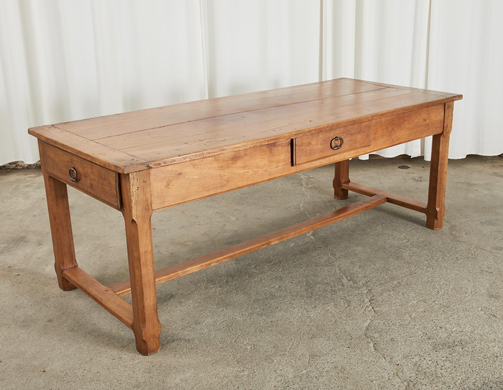 Country French Provincial Fruitwood Farmhouse Trestle Table In Good Condition For Sale In Rio Vista, CA