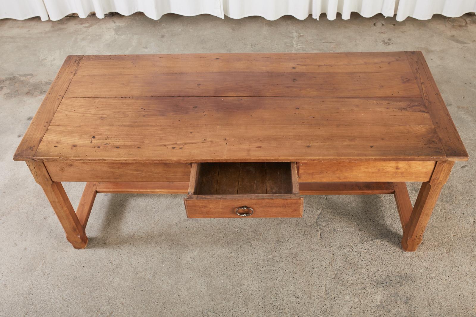 19th Century Country French Provincial Fruitwood Farmhouse Trestle Table For Sale