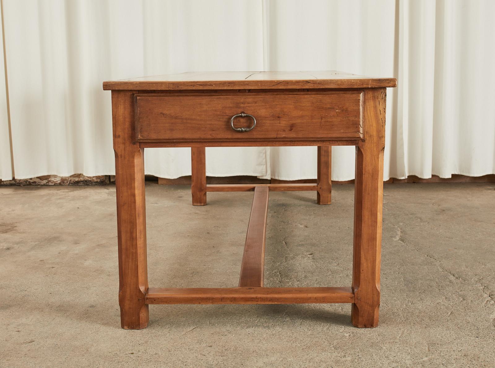 Country French Provincial Fruitwood Farmhouse Trestle Table For Sale 1