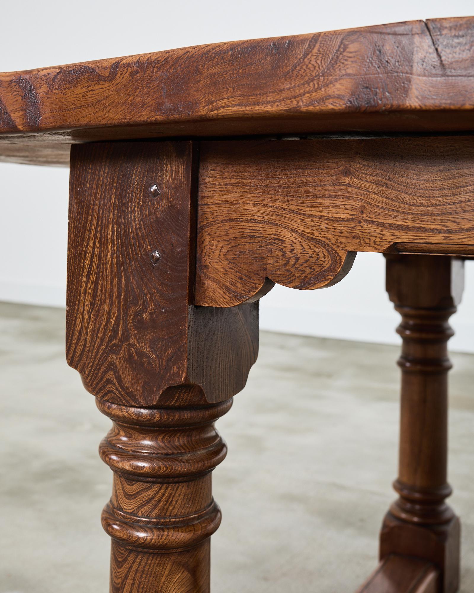 Country French Provincial Hardwood Farmhouse Trestle Dining Table For Sale 11