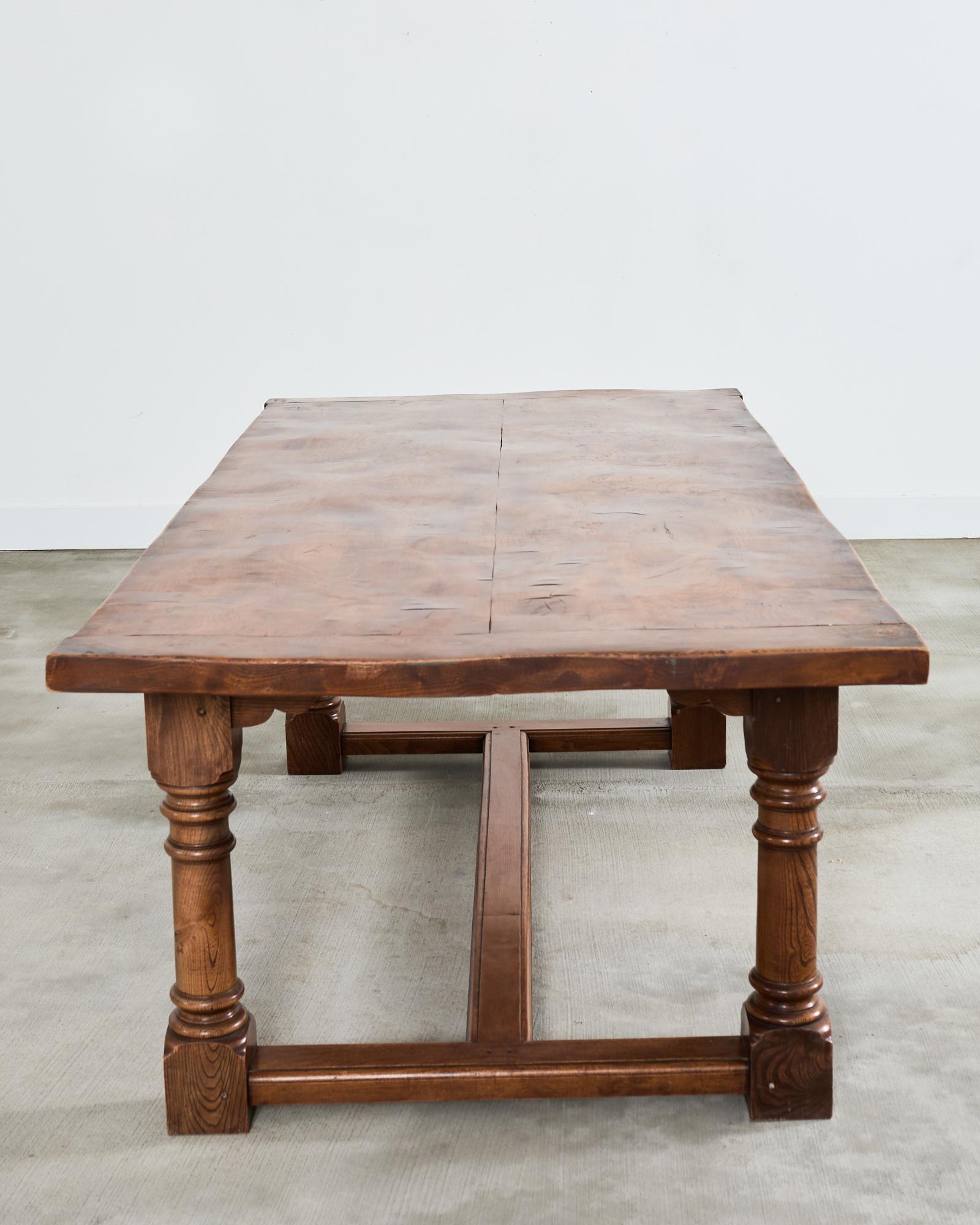 Country French Provincial Hardwood Farmhouse Trestle Dining Table For Sale 12