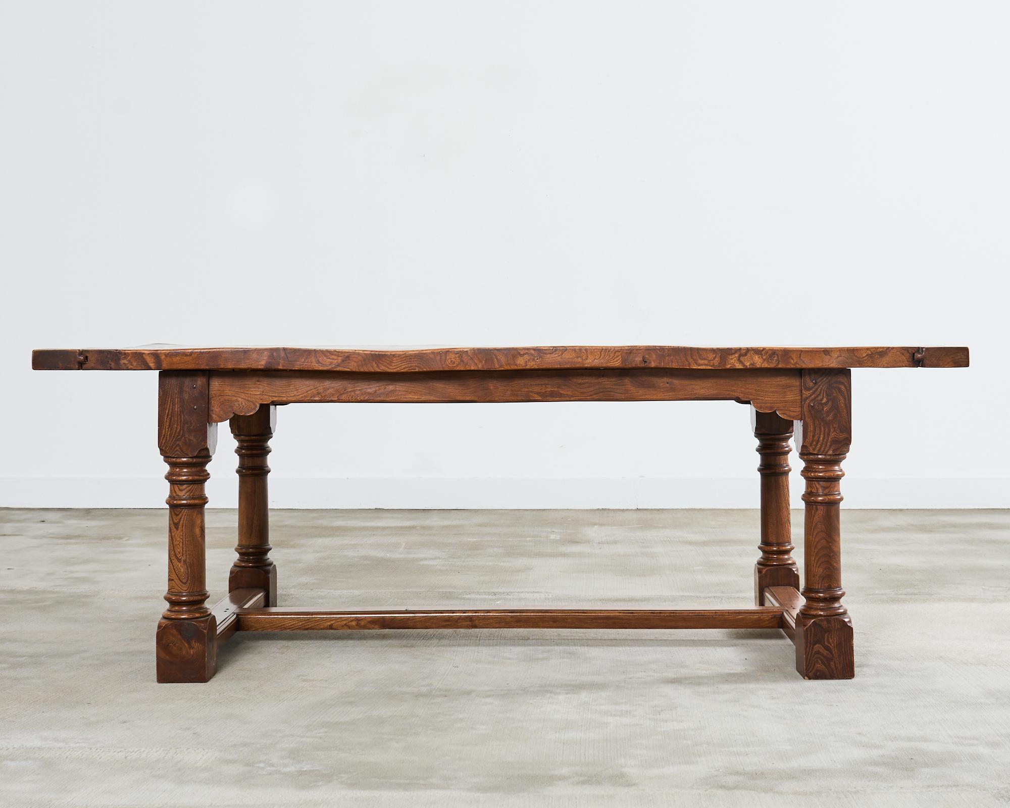 Country French Provincial Hardwood Farmhouse Trestle Dining Table For Sale 14
