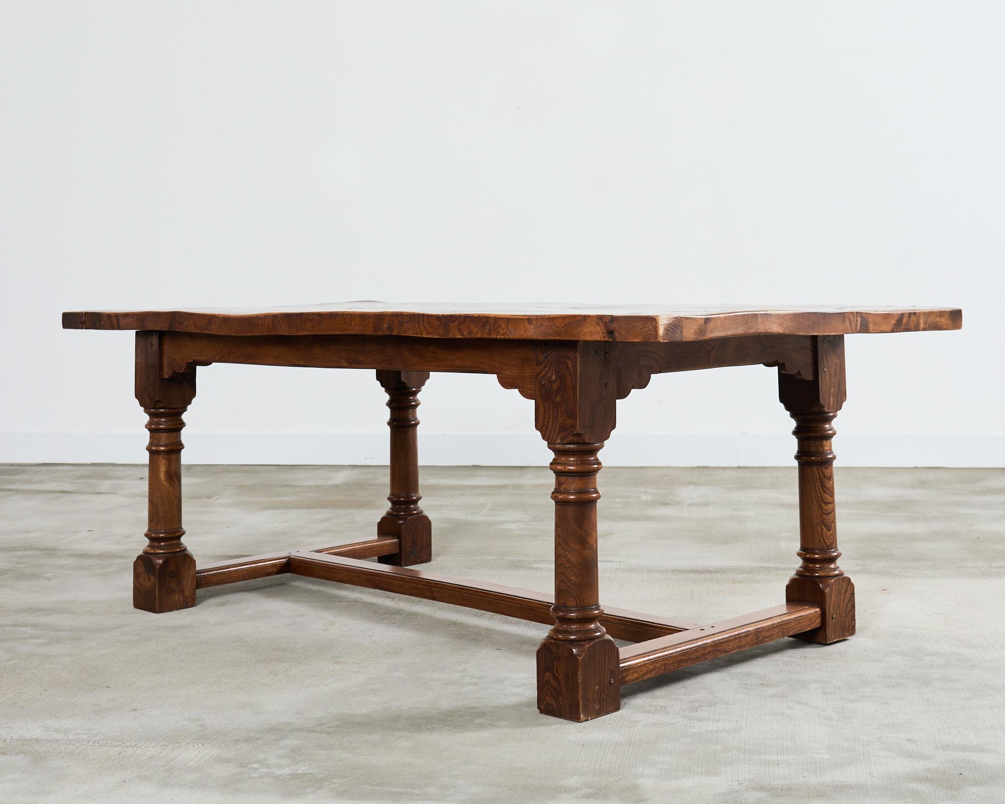 Rustic Country French Provincial Hardwood Farmhouse Trestle Dining Table For Sale