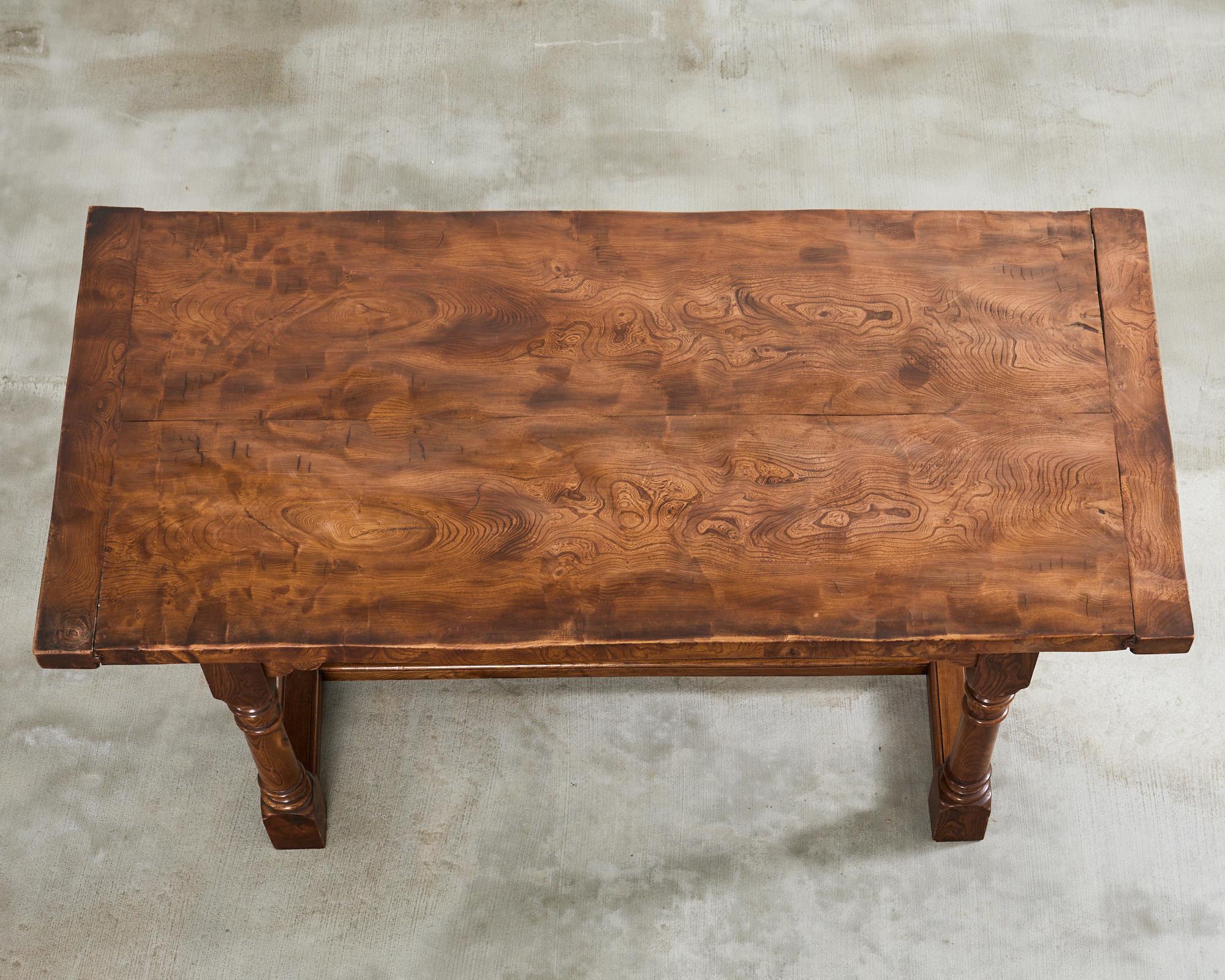 Hand-Crafted Country French Provincial Hardwood Farmhouse Trestle Dining Table For Sale