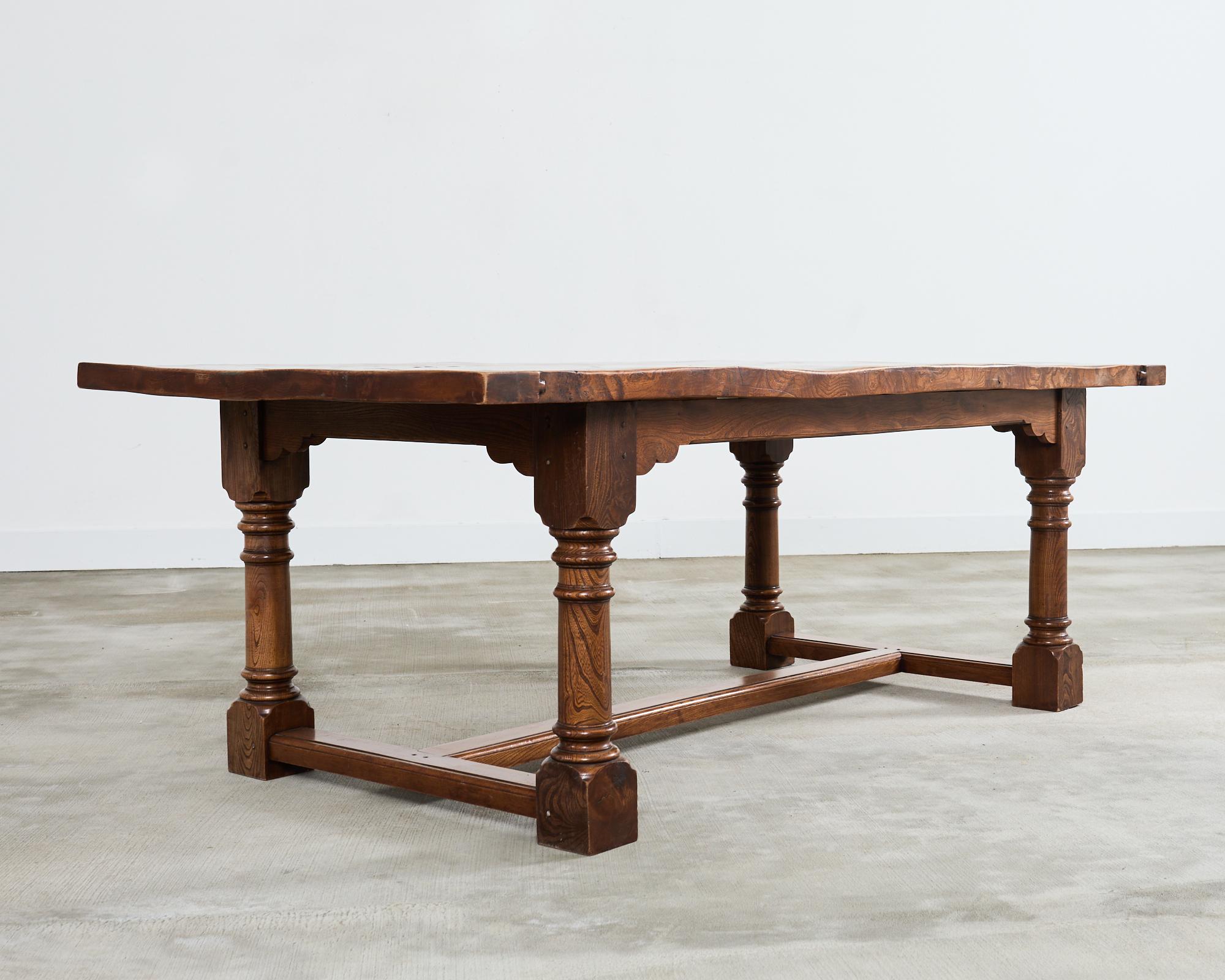 Country French Provincial Hardwood Farmhouse Trestle Dining Table In Good Condition For Sale In Rio Vista, CA