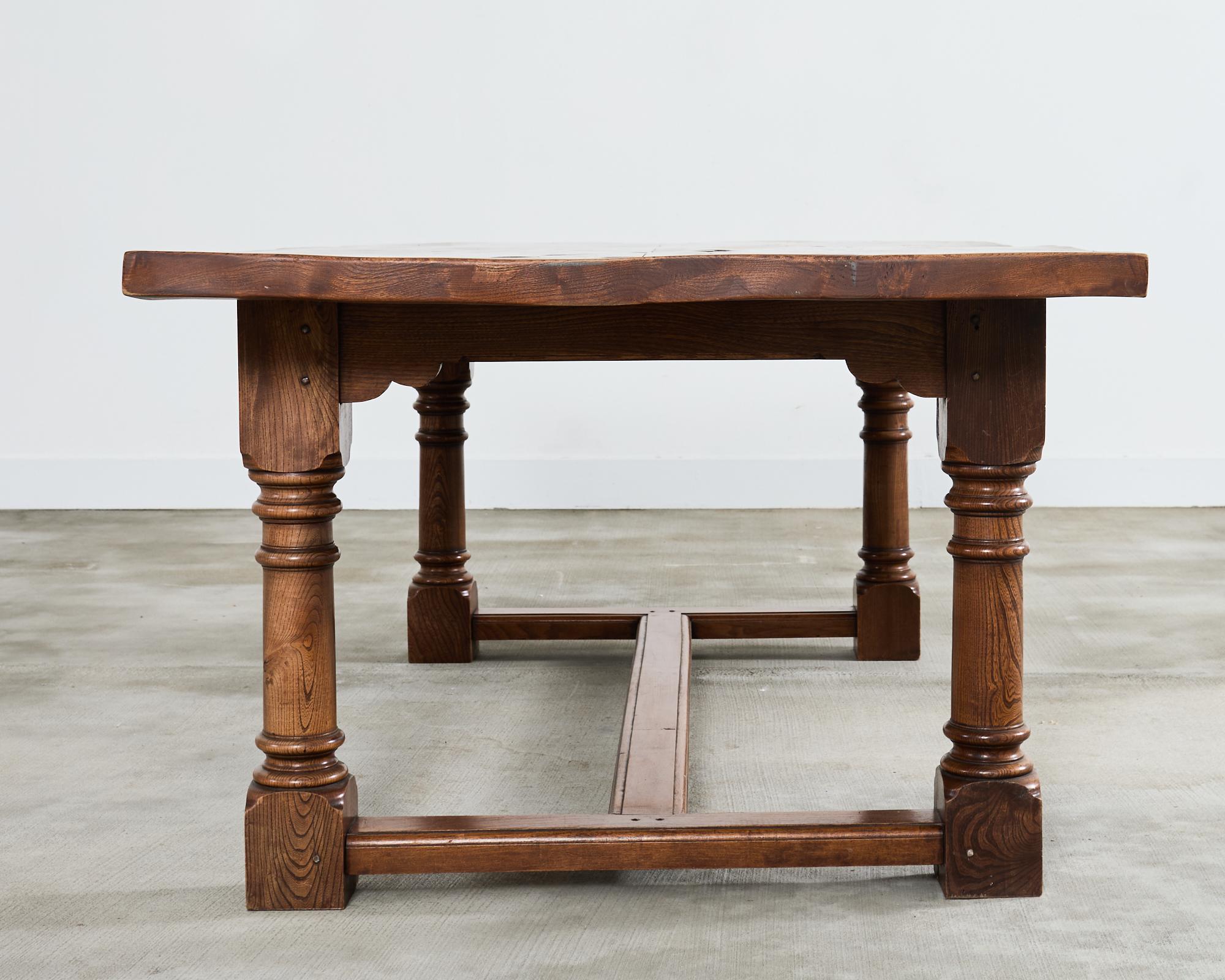 20th Century Country French Provincial Hardwood Farmhouse Trestle Dining Table For Sale