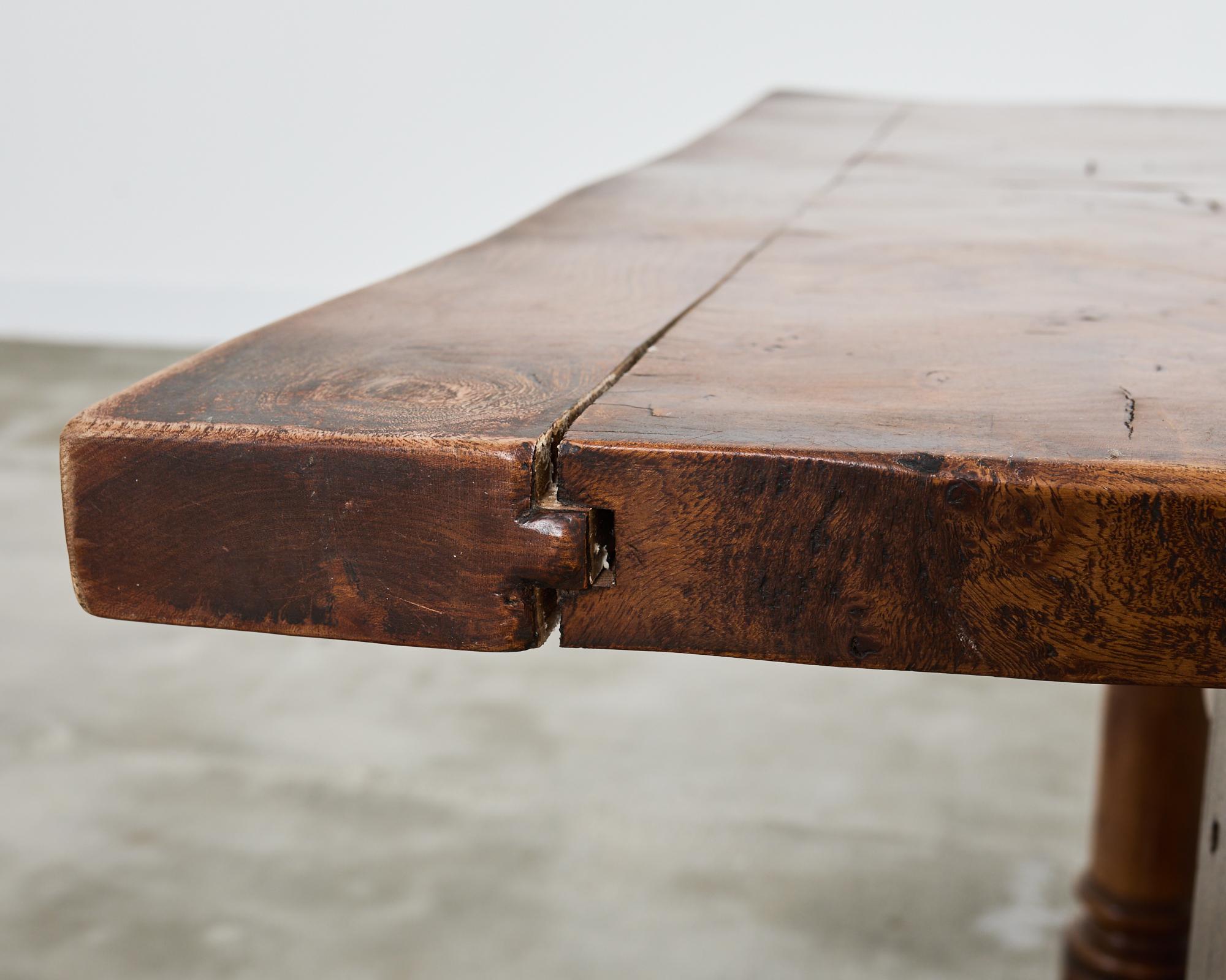 Country French Provincial Hardwood Farmhouse Trestle Dining Table For Sale 1