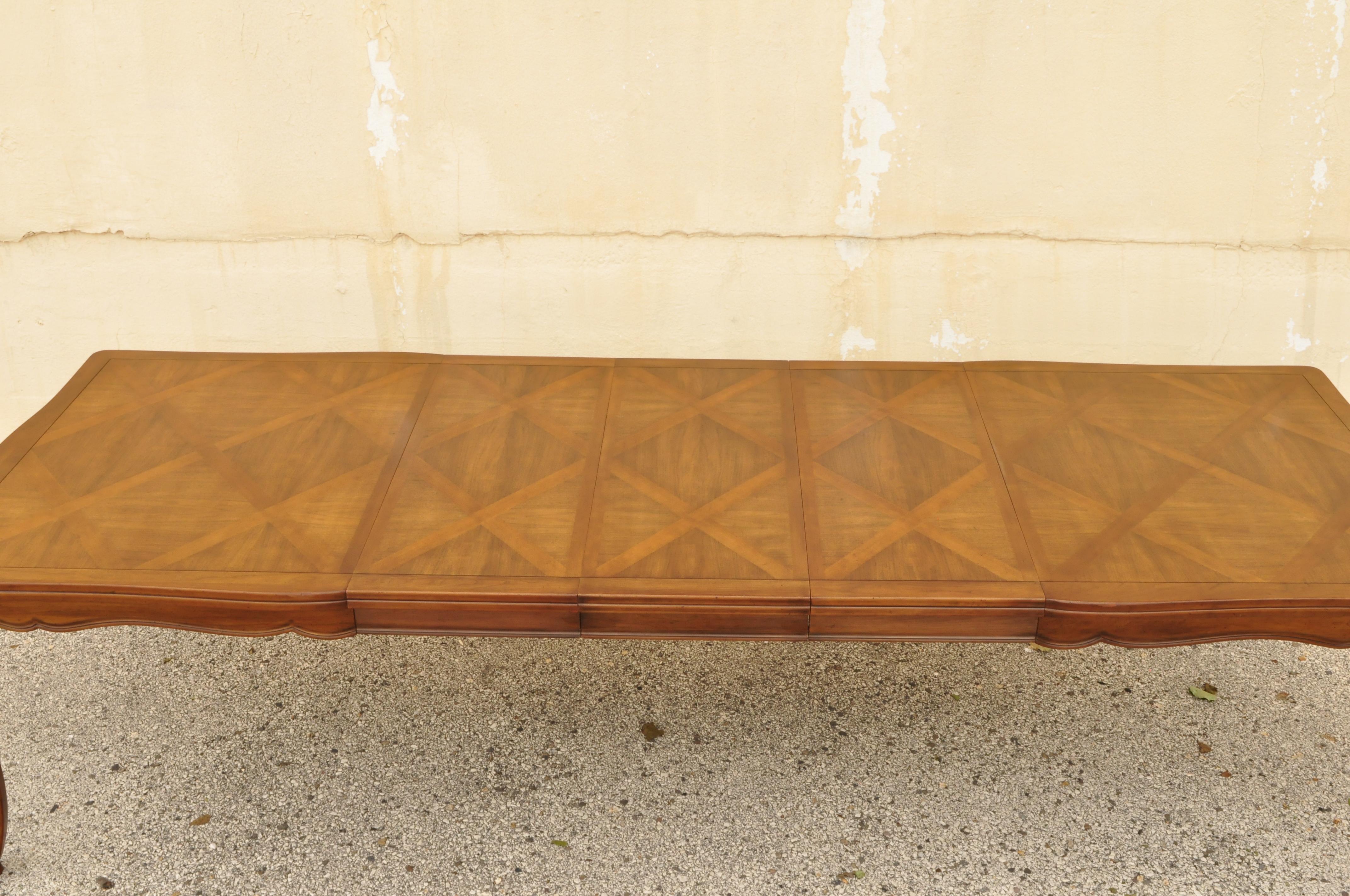 20th Century Country French Provincial Louis XV Parquetry Inlay Walnut Dining Table Henredon