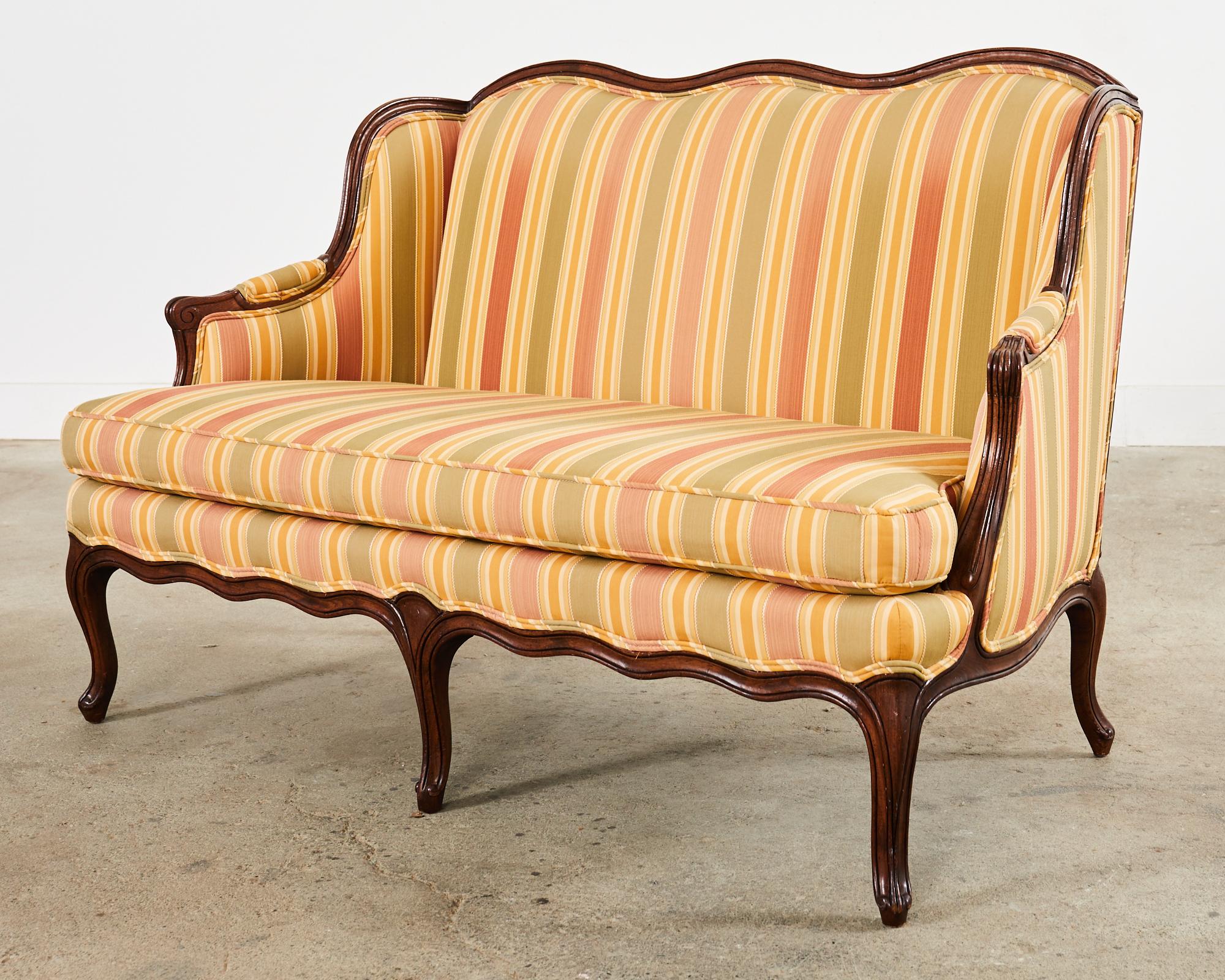 Hand-Crafted Country French Provincial Louis XV Style Serpentine Wingback Settee For Sale