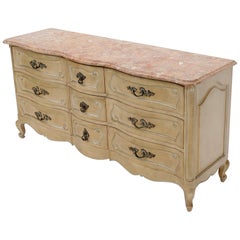 Vintage Country French Provincial Nine Drawers Marble-Top Dresser