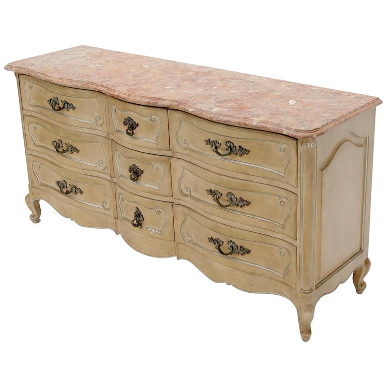 Country French Provincial Nine Drawers Marble Top Dresser For Sale