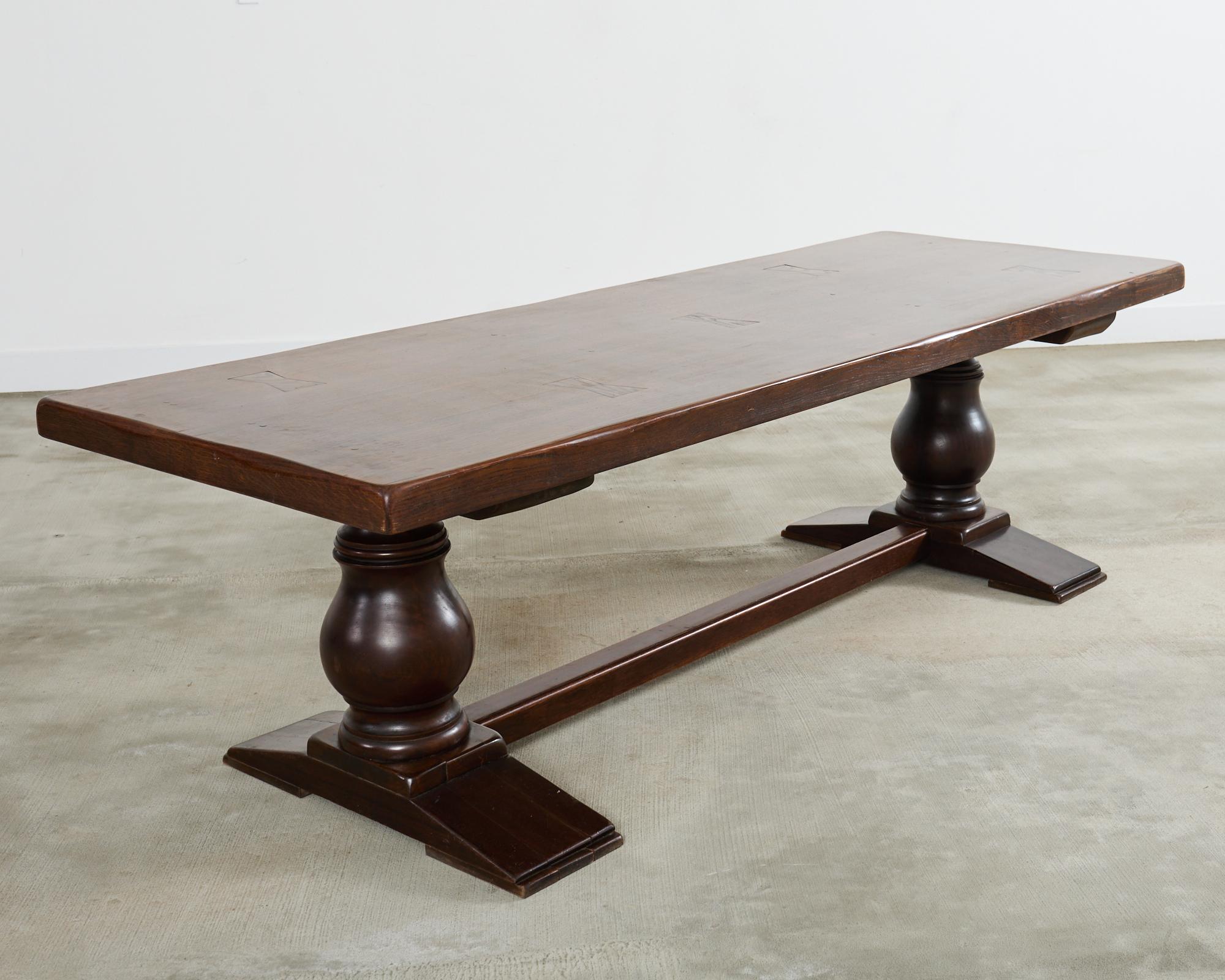 Country French Provincial Oak Farmhouse Baluster Leg Dining Table For Sale 13