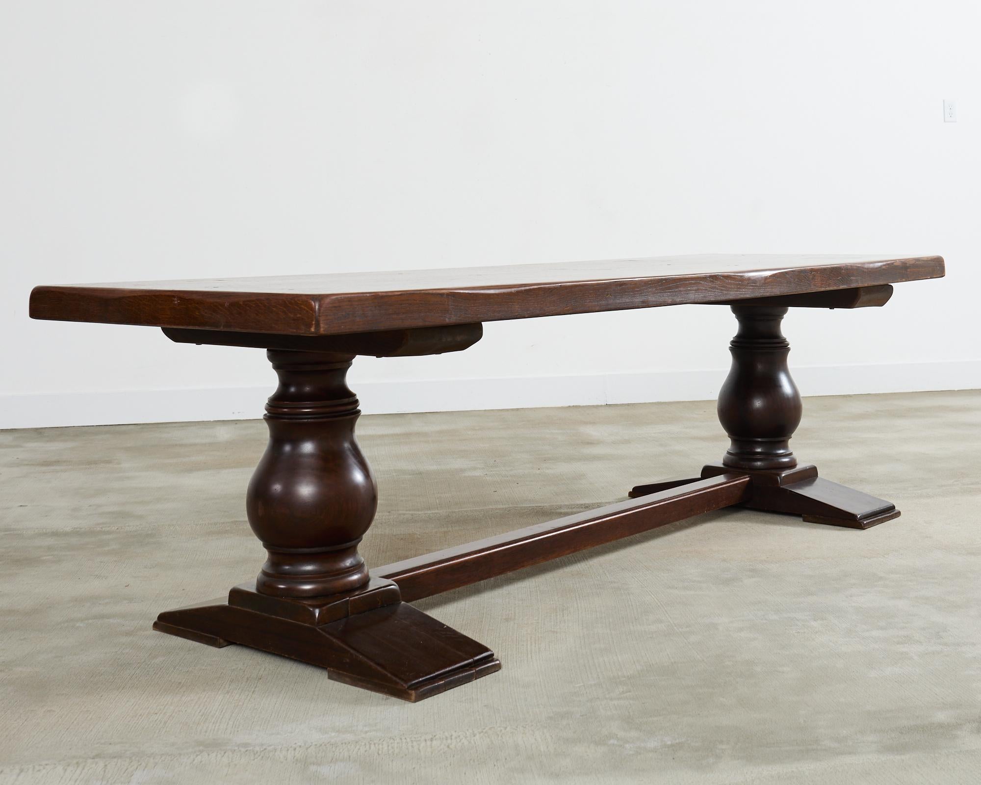 20th Century Country French Provincial Oak Farmhouse Baluster Leg Dining Table For Sale