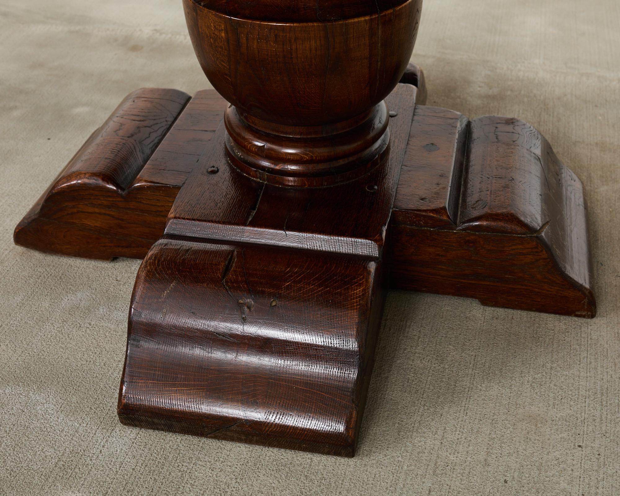 Country French Provincial Oak Farmhouse Double Pedestal Dining Table For Sale 7