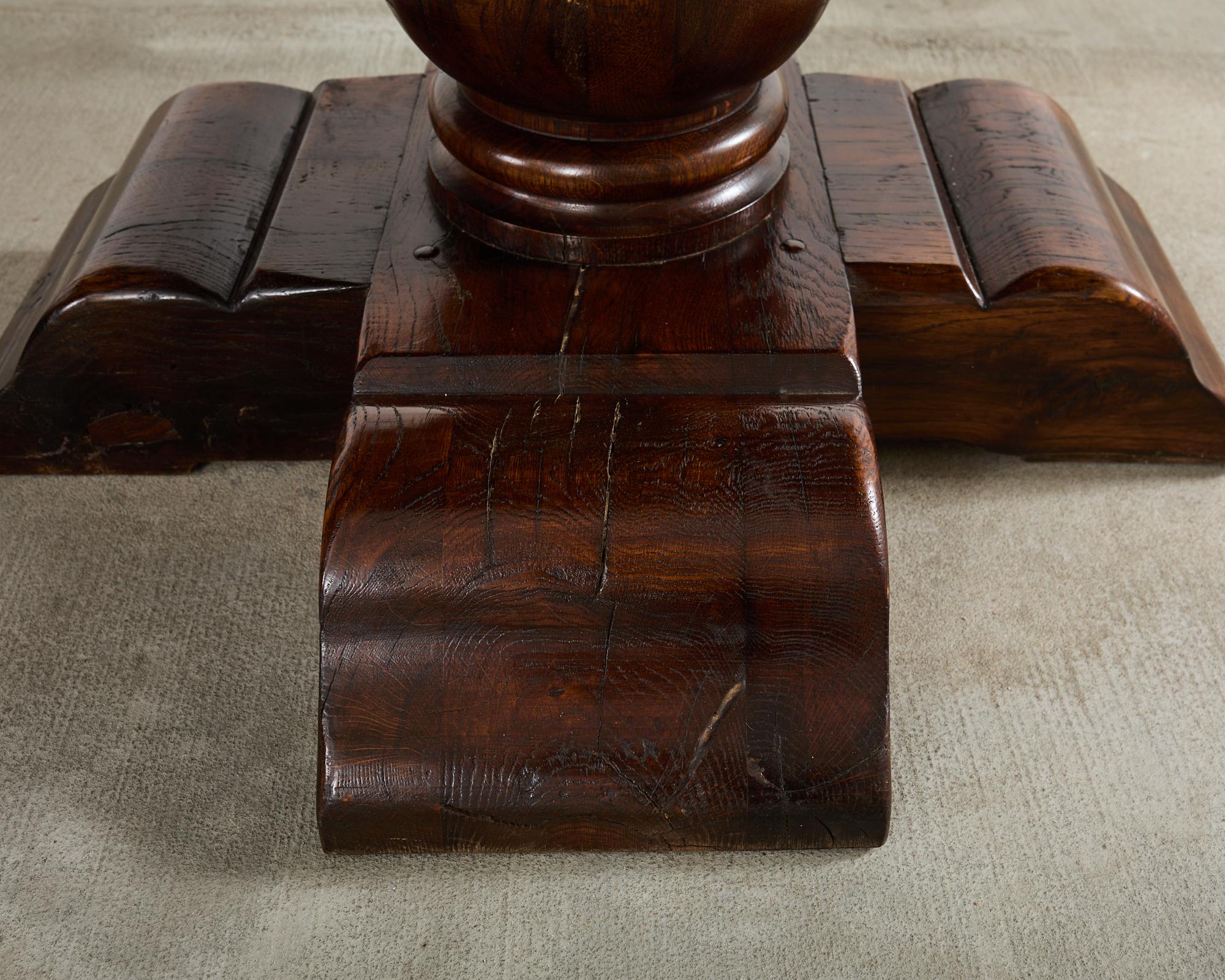 Country French Provincial Oak Farmhouse Double Pedestal Dining Table For Sale 11
