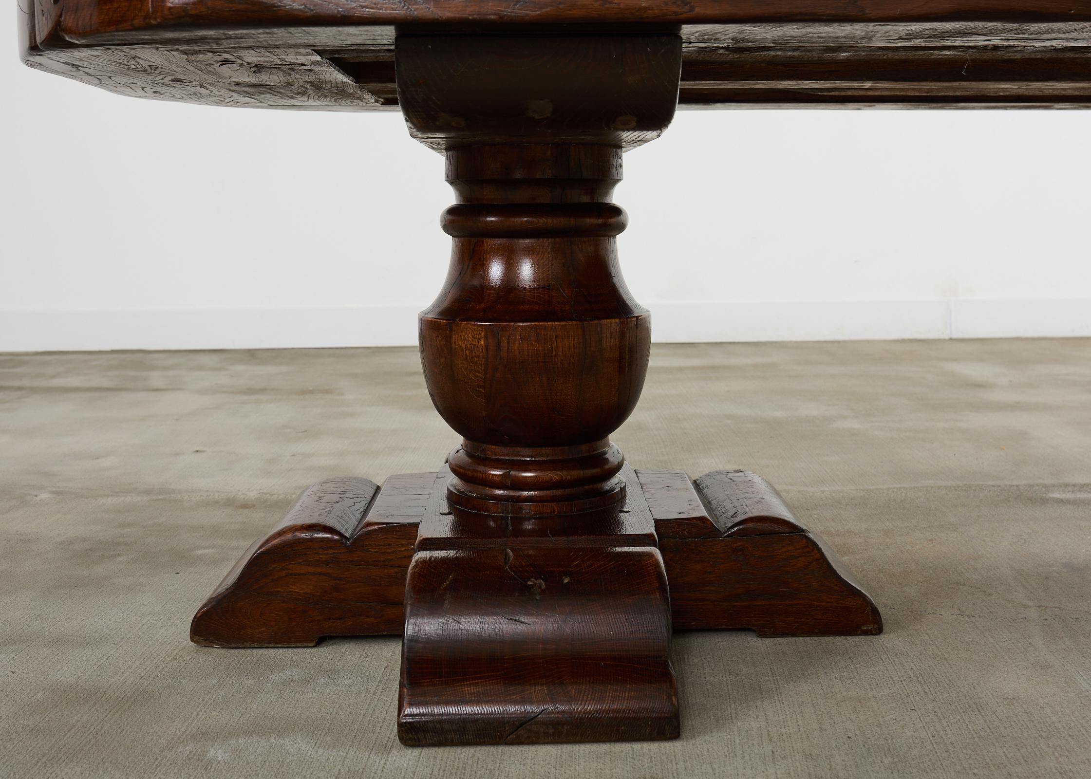 Country French Provincial Oak Farmhouse Double Pedestal Dining Table For Sale 13