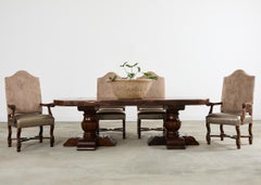 Country French Provincial Oak Farmhouse Double Pedestal Dining Table