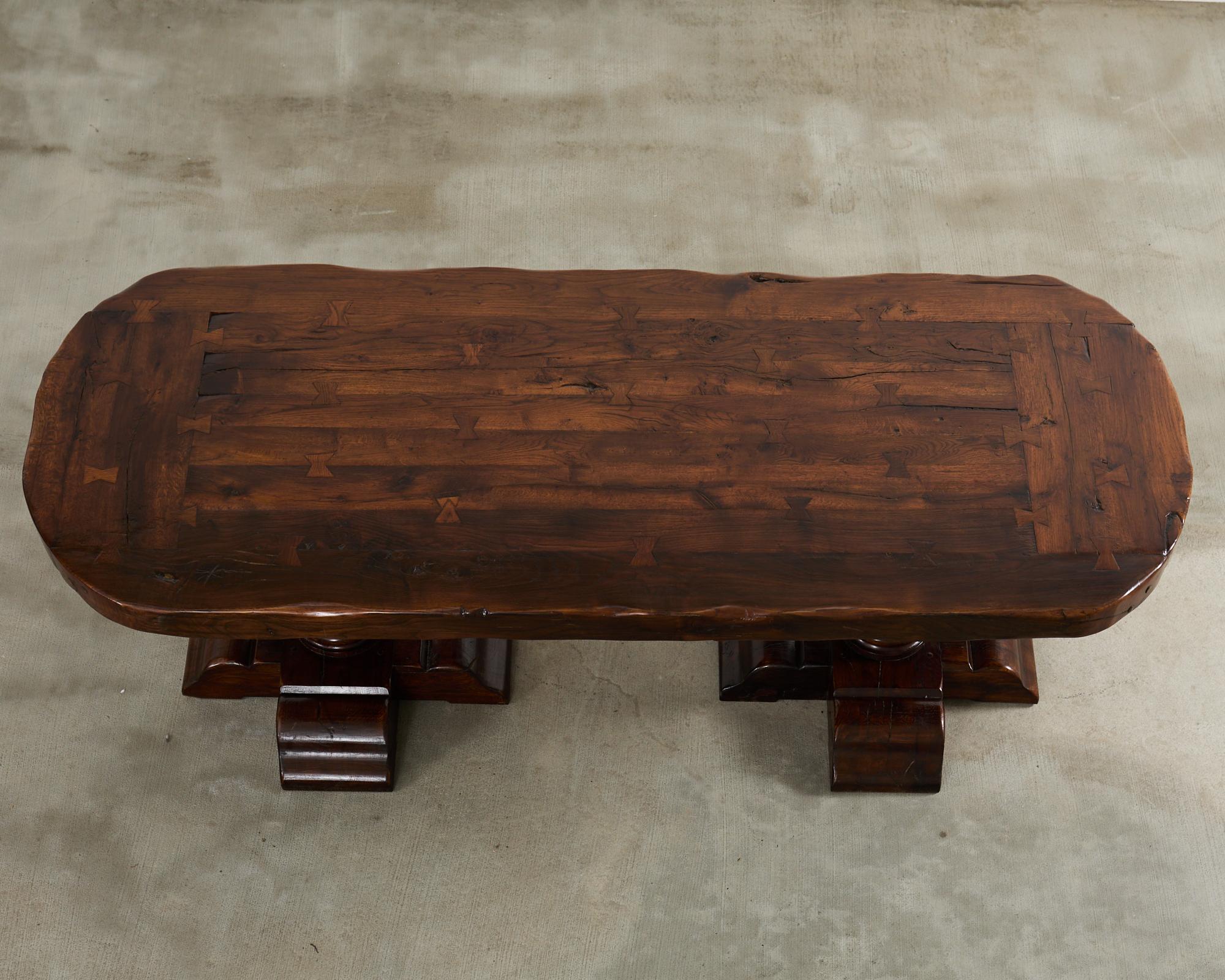 Country French Provincial Oak Farmhouse Double Pedestal Dining Table For Sale 2