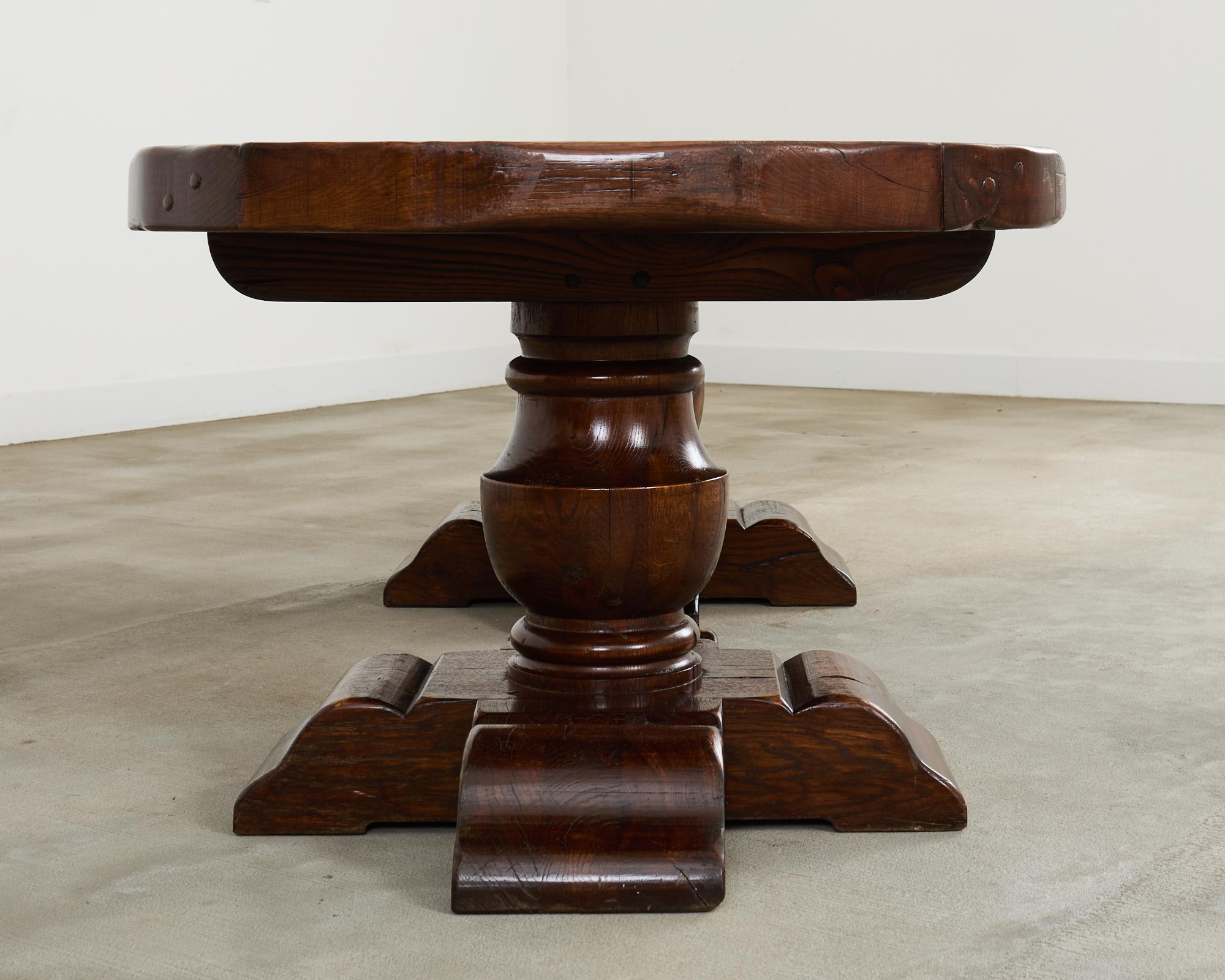 Country French Provincial Oak Farmhouse Double Pedestal Dining Table For Sale 3