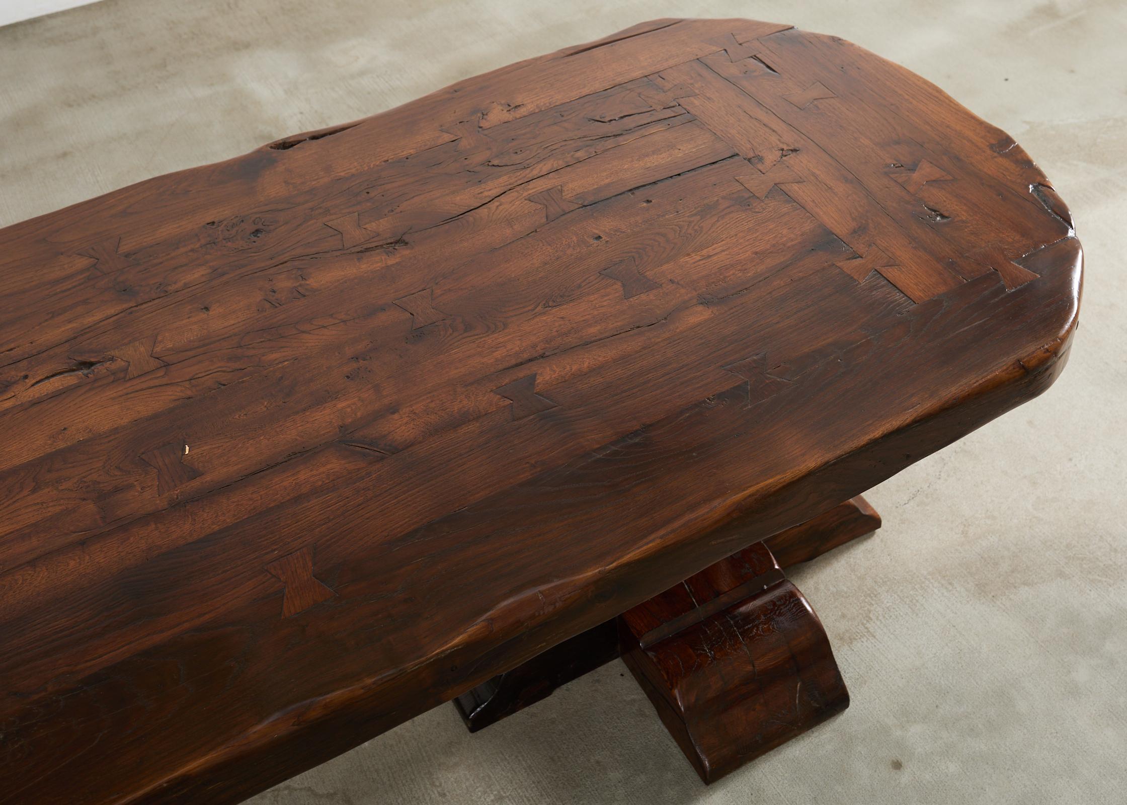 Country French Provincial Oak Farmhouse Double Pedestal Dining Table For Sale 5