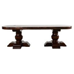 Country French Provincial Oak Farmhouse Double Pedestal Dining Table