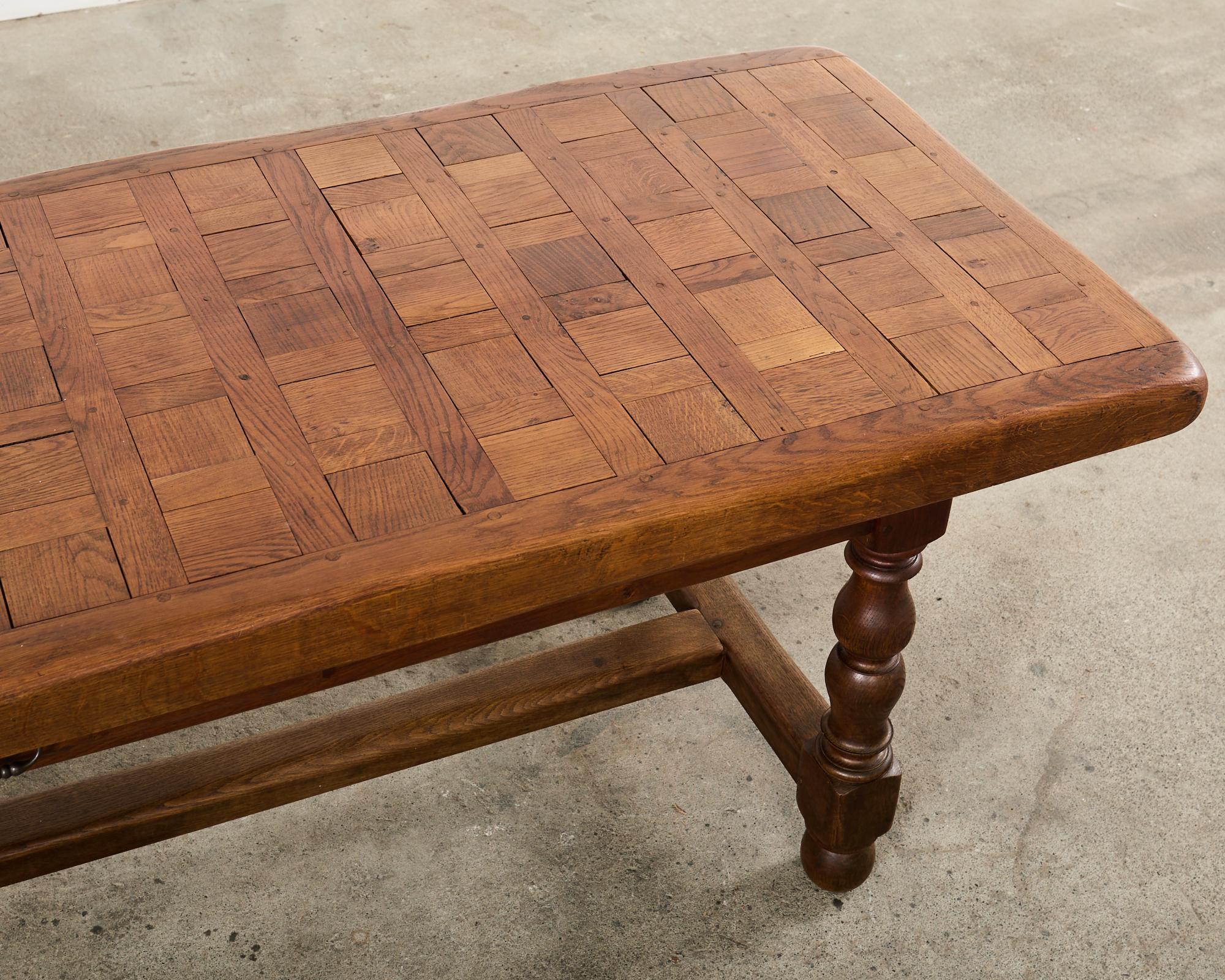 Country French Provincial Oak Farmhouse Parquetry Dining Table  For Sale 4