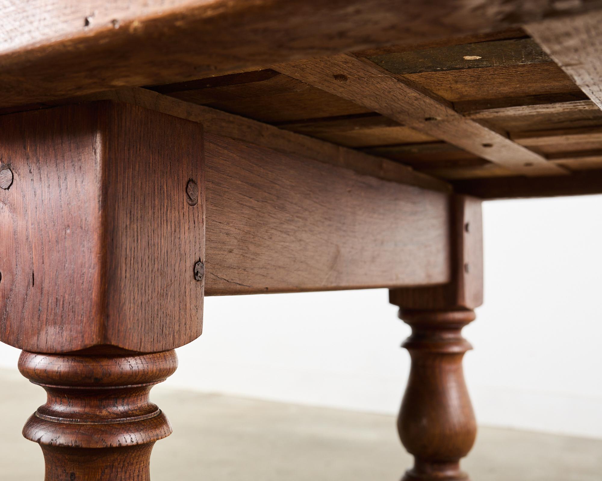 Country French Provincial Oak Farmhouse Parquetry Dining Table  For Sale 9